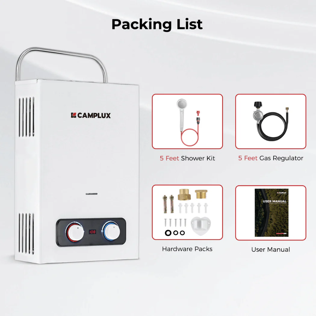 Portable Water Heater, Camplux 1.58 GPM Tankless Gas Water Heater, Outdoor Camping Water Heater Propane Shower, White - Image 7