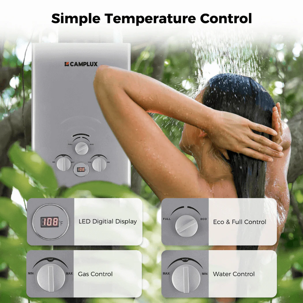 Portable Water Heater, Camplux Tankless Water Heater Propane, 1.58 GPM On Demand Water Heater, Outdoor Gas Water Heater, Gray - Image 4