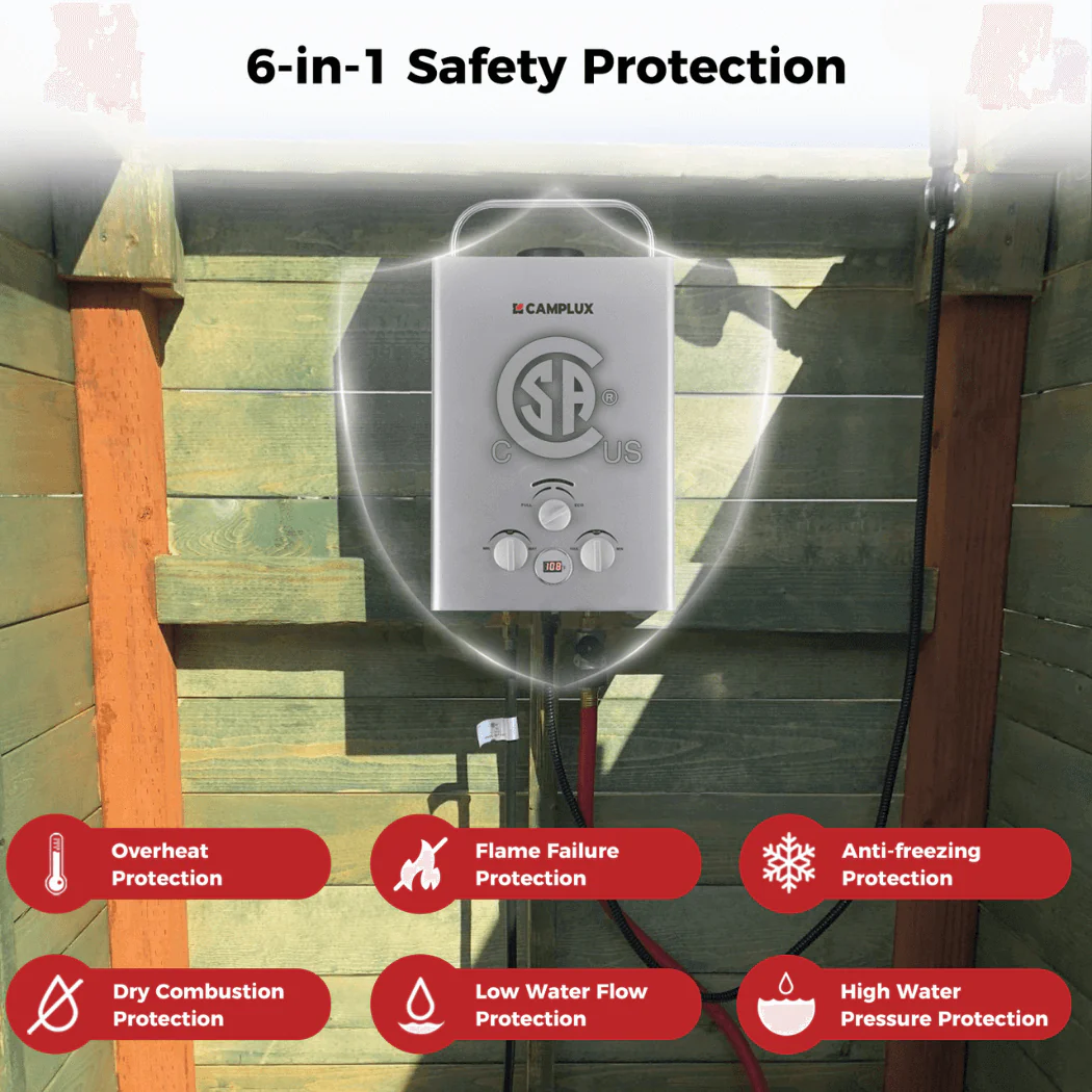 Portable Water Heater, Camplux Tankless Water Heater Propane, 1.58 GPM On Demand Water Heater, Outdoor Gas Water Heater, Gray - Image 5