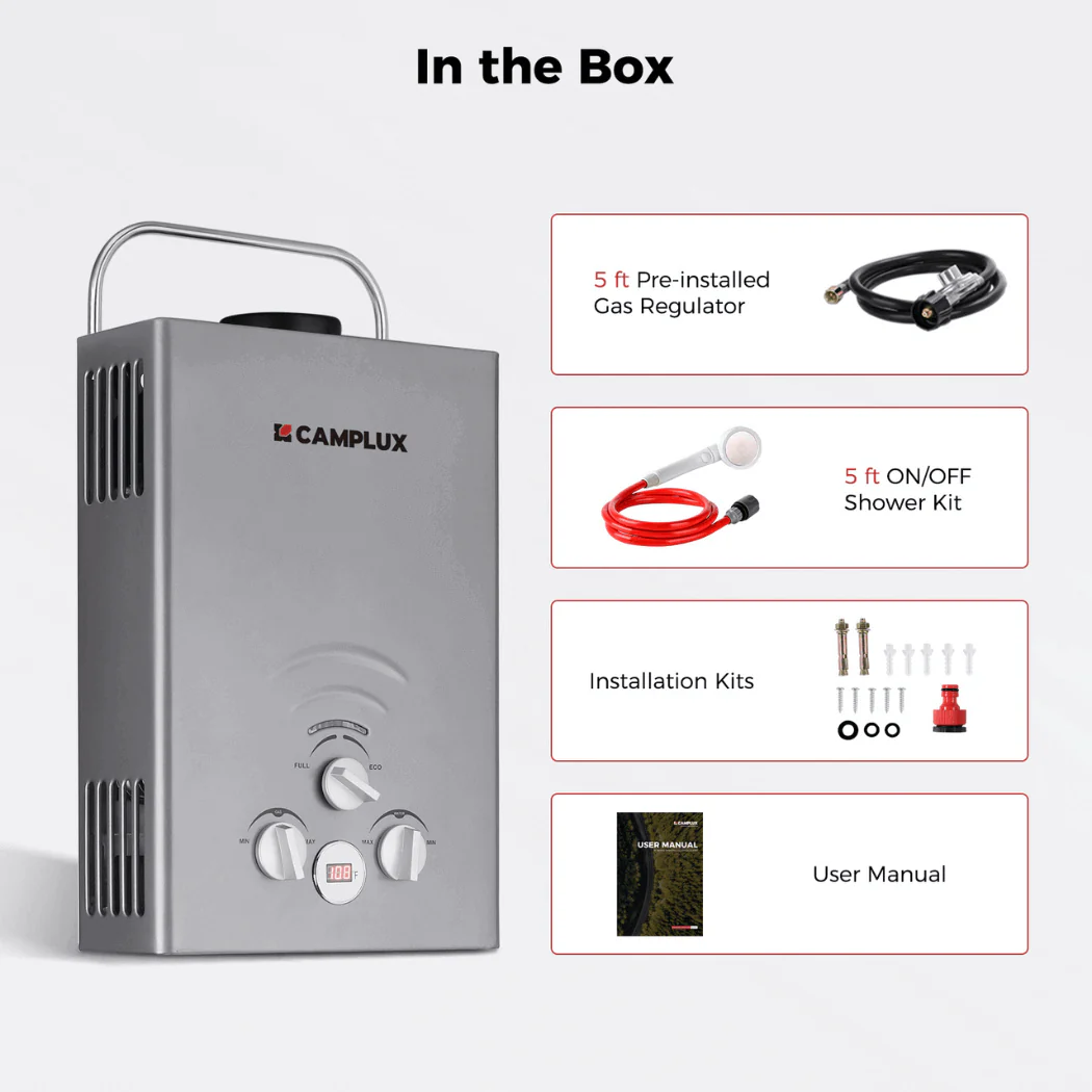 Portable Water Heater, Camplux Tankless Water Heater Propane, 1.58 GPM On Demand Water Heater, Outdoor Gas Water Heater, Gray - Image 6