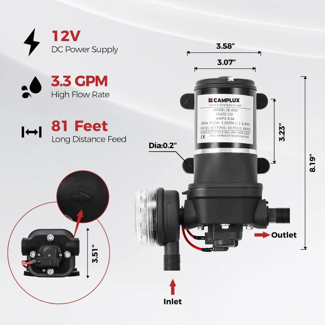 Propane Portable Tankless Water Heater Outdoor, Camplux 2.64 GPM Instant Hot Camping Showers with 3.3 GPM Water Pump & Pipe Strainer - Image 4