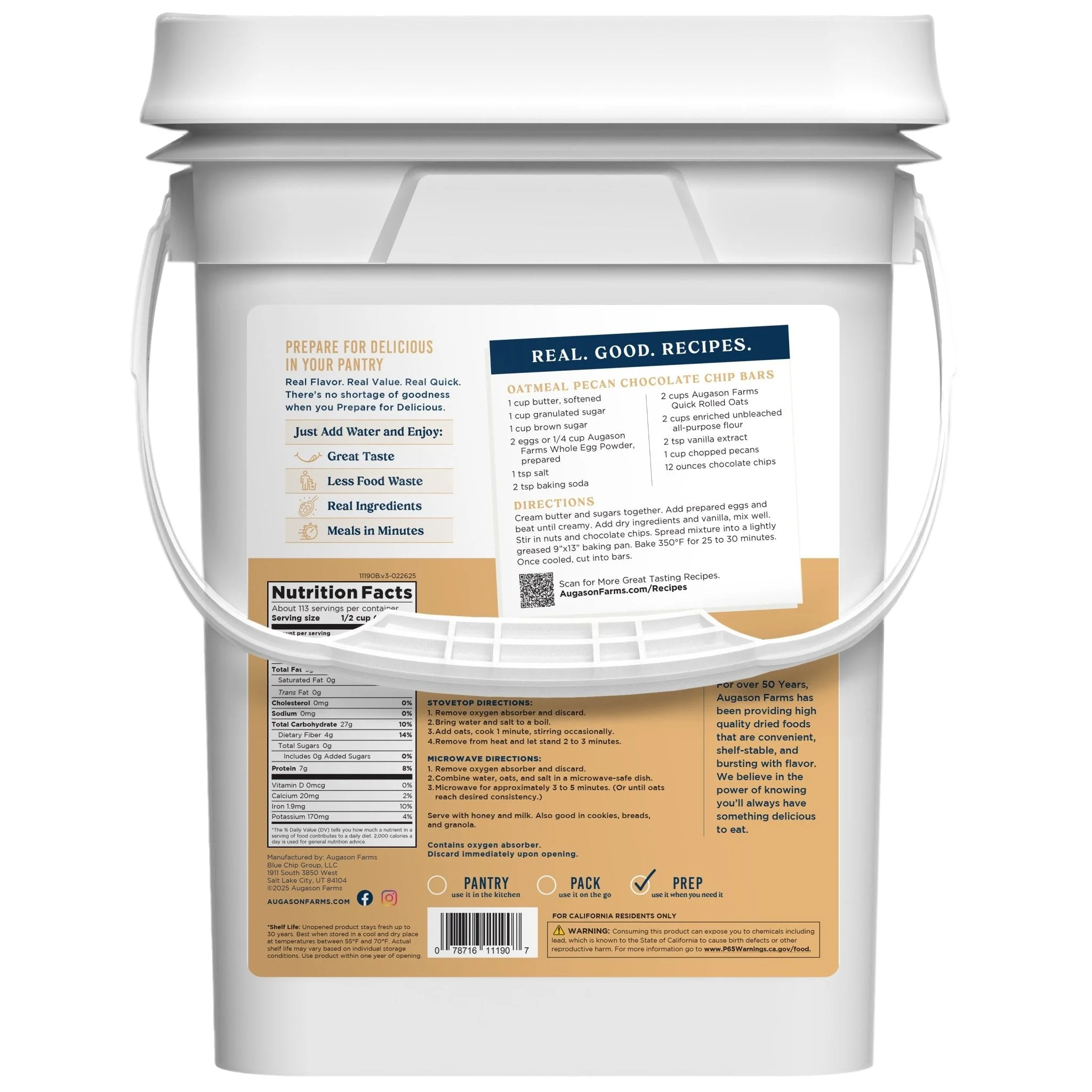 Quick Oats 4 Gallon Pail, 113 Servings - Image 2