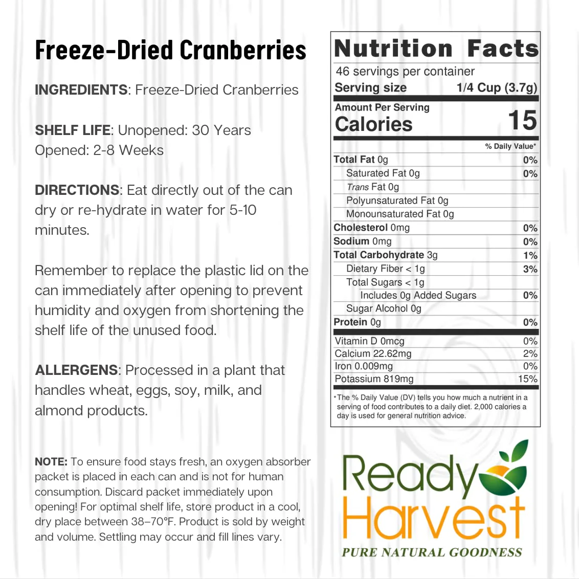 Ready Harvest Freeze-Dried Cranberries - #10 Can - Image 7