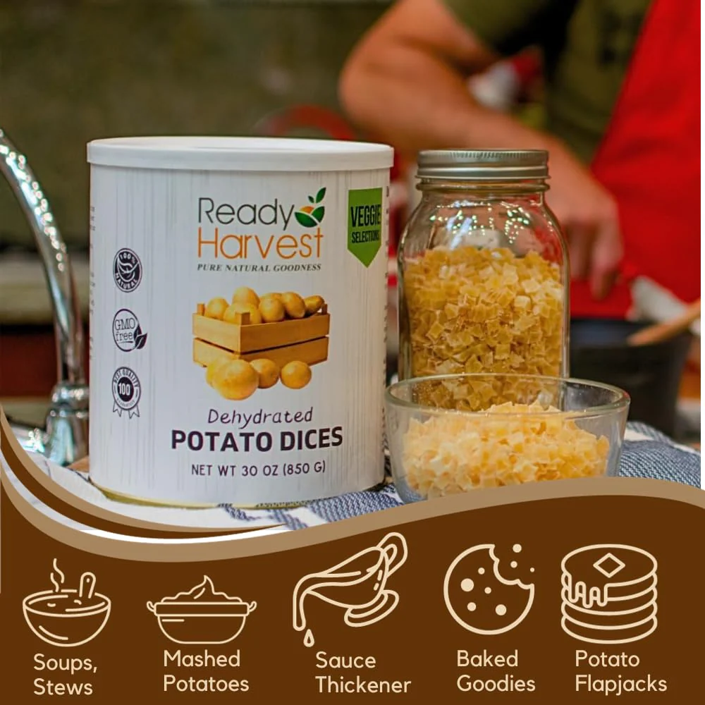Ready Harvest Dehydrated Diced Potatoes - 25 Year Shelf Life - Six #10 Cans - Image 4