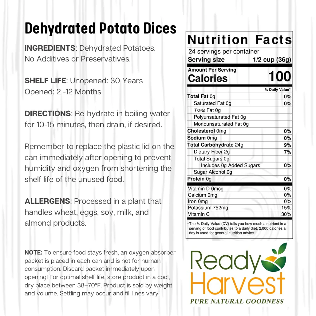 Ready Harvest Dehydrated Diced Potatoes - 25 Year Shelf Life - Six #10 Cans - Image 8