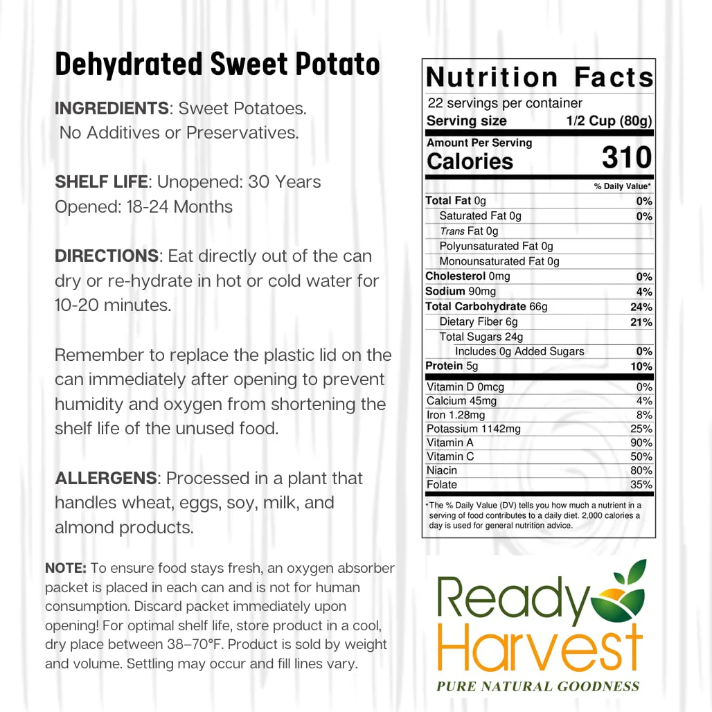 Ready Harvest Dehydrated Sweet Potatoes - 30 Year Shelf Life - Six #10 Cans - Image 6