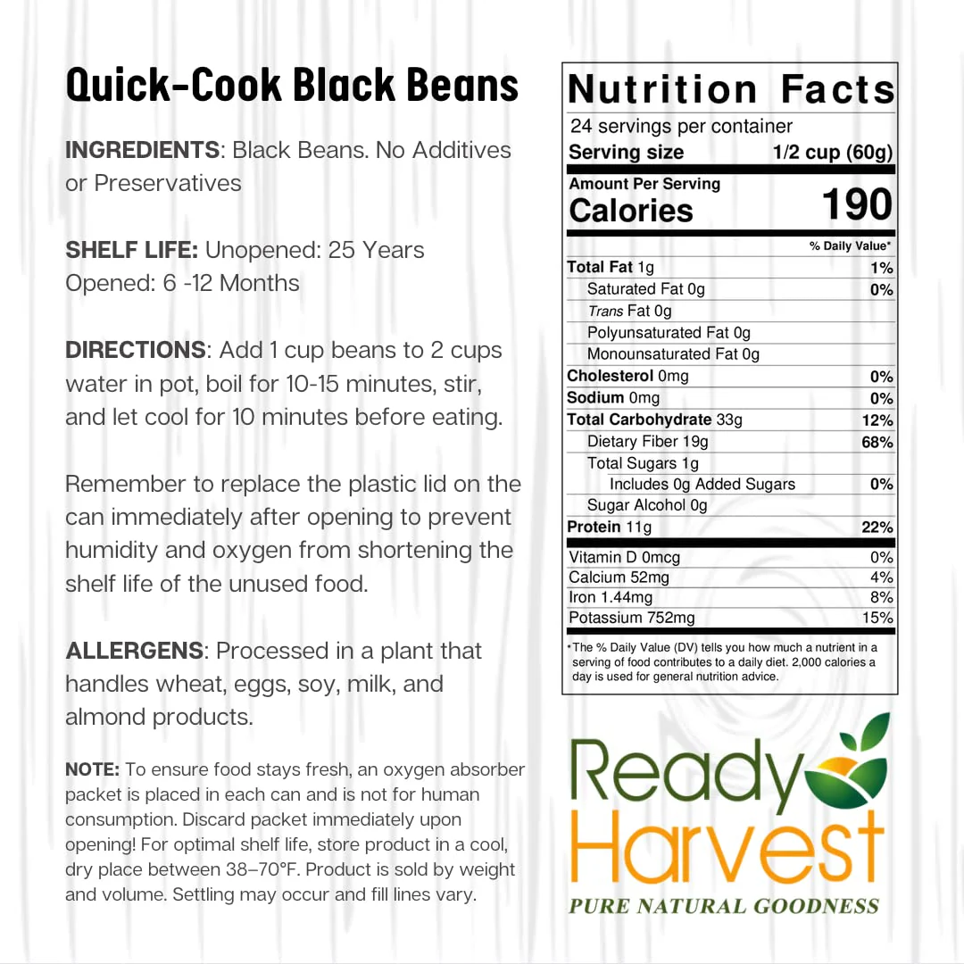 Ready Harvest Dehydrated Whole Food Black Beans - 25 Year Shelf Life - #10 Can - Image 9