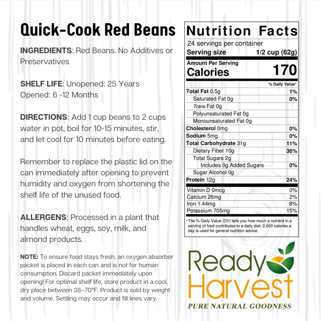 Ready Harvest Dehydrated Whole Food Red Beans - 25 Year Shelf Life - Six #10 Cans - Image 9