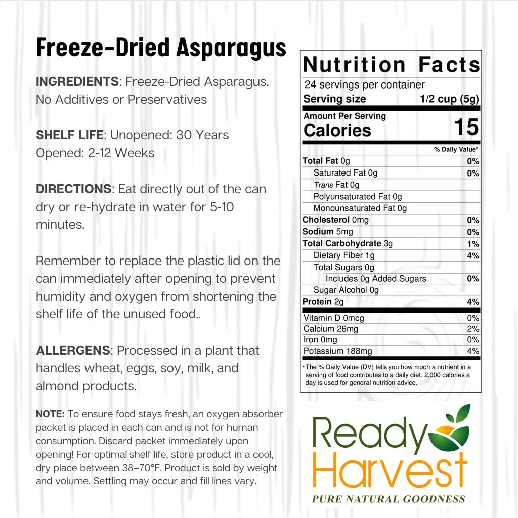 Ready Harvest Freeze-Dried Asparagus - 25 Year Shelf Life - #10 Can - Image 7