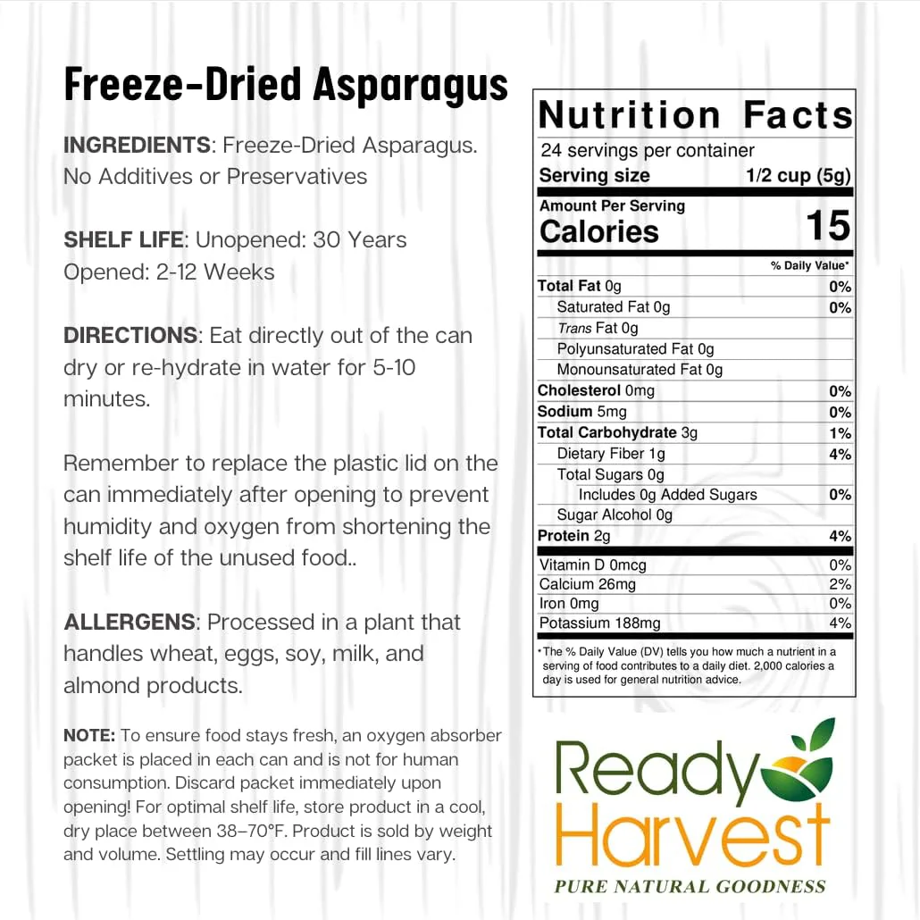 Ready Harvest Freeze-Dried Asparagus - 25 Year Shelf Life - Six #10 Cans - Image 7