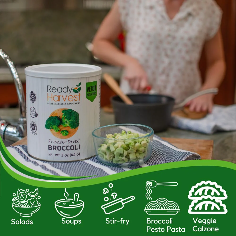 Ready Harvest Freeze-Dried Broccoli Florets - 30 Year Shelf Life - Six #10 Cans - Image 2