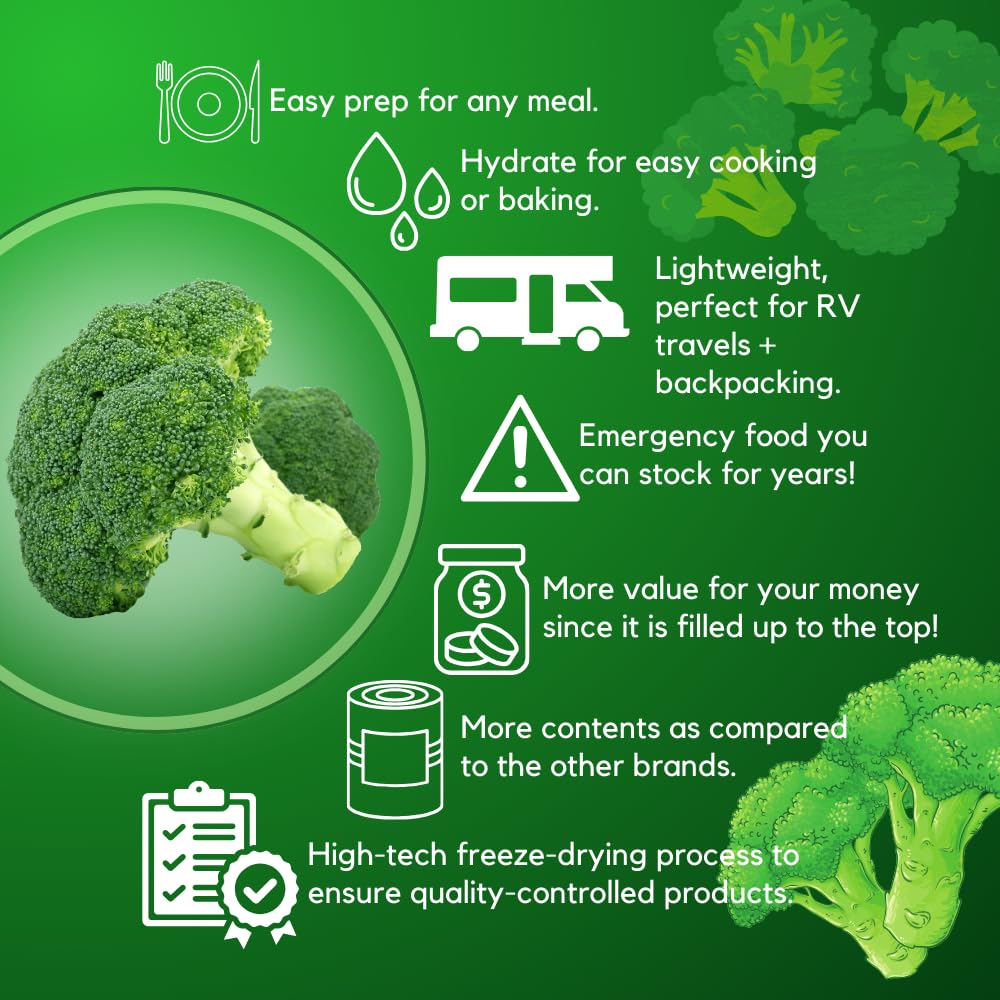 Ready Harvest Freeze-Dried Broccoli Florets - 30 Year Shelf Life - Six #10 Cans - Image 4