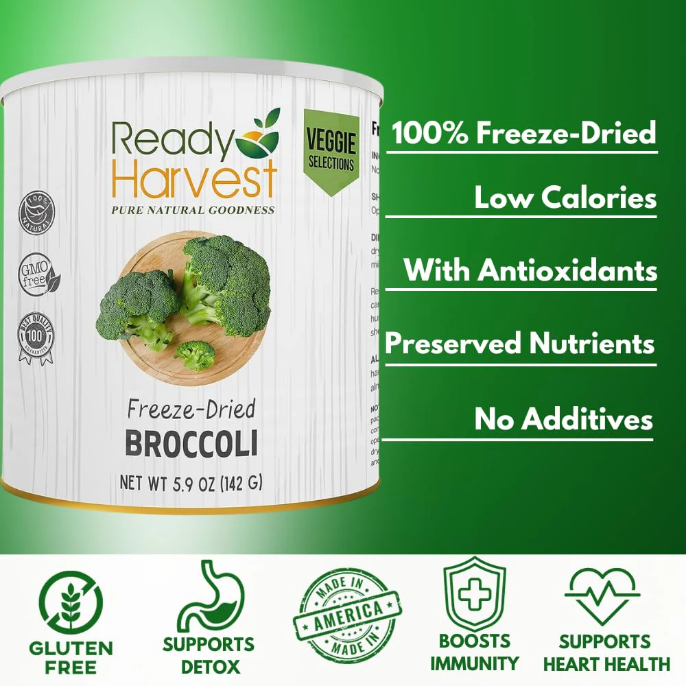 Ready Harvest Freeze-Dried Broccoli Florets - 30 Year Shelf Life - Six #10 Cans - Image 5