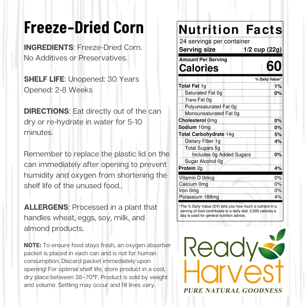 Ready Harvest Freeze-Dried Sweet Corn #10 Cans - 6 Pack - Image 8