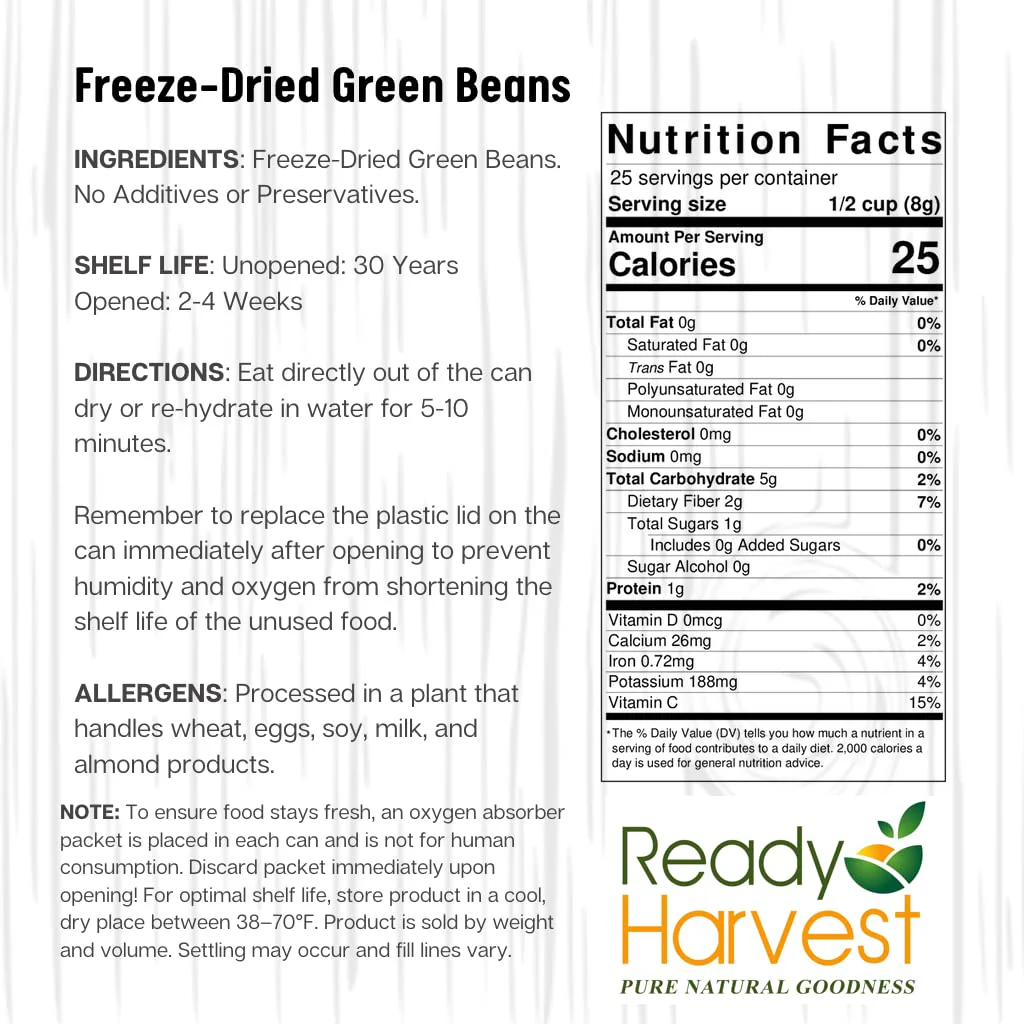 Ready Harvest Freeze-Dried Green Beans - 30 Year Shelf Life - #10 Can - Image 7