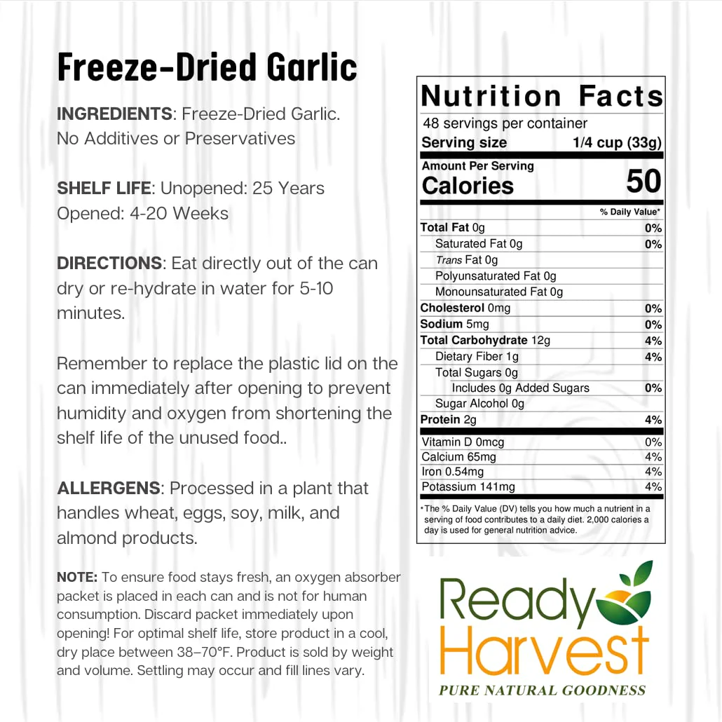 Ready Harvest Freeze-Dried Garlic - 25 Year Shelf Life - #10 Can - Image 7