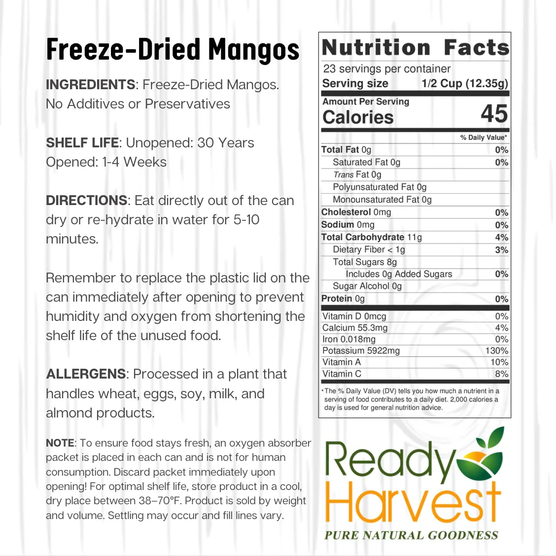 Ready Harvest Freeze-Dried Mango #10 Cans - 6 Pack - Image 7