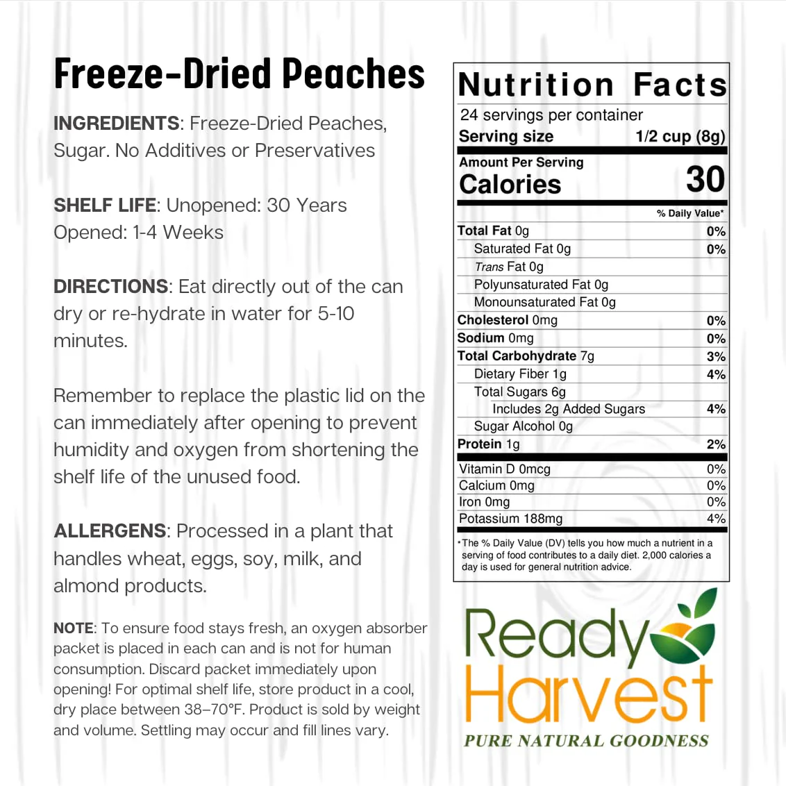 Ready Harvest Freeze-Dried Peaches - #10 Can - Image 9