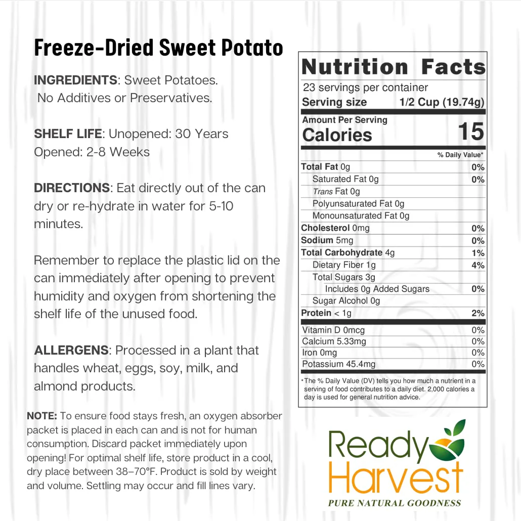 Ready Harvest Freeze-Dried Sweet Potatoes #10 Cans - 6 Pack - Image 9