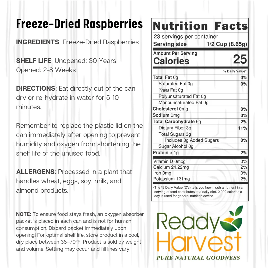 Ready Harvest Freeze-Dried Raspberries - #10 Can - Image 9