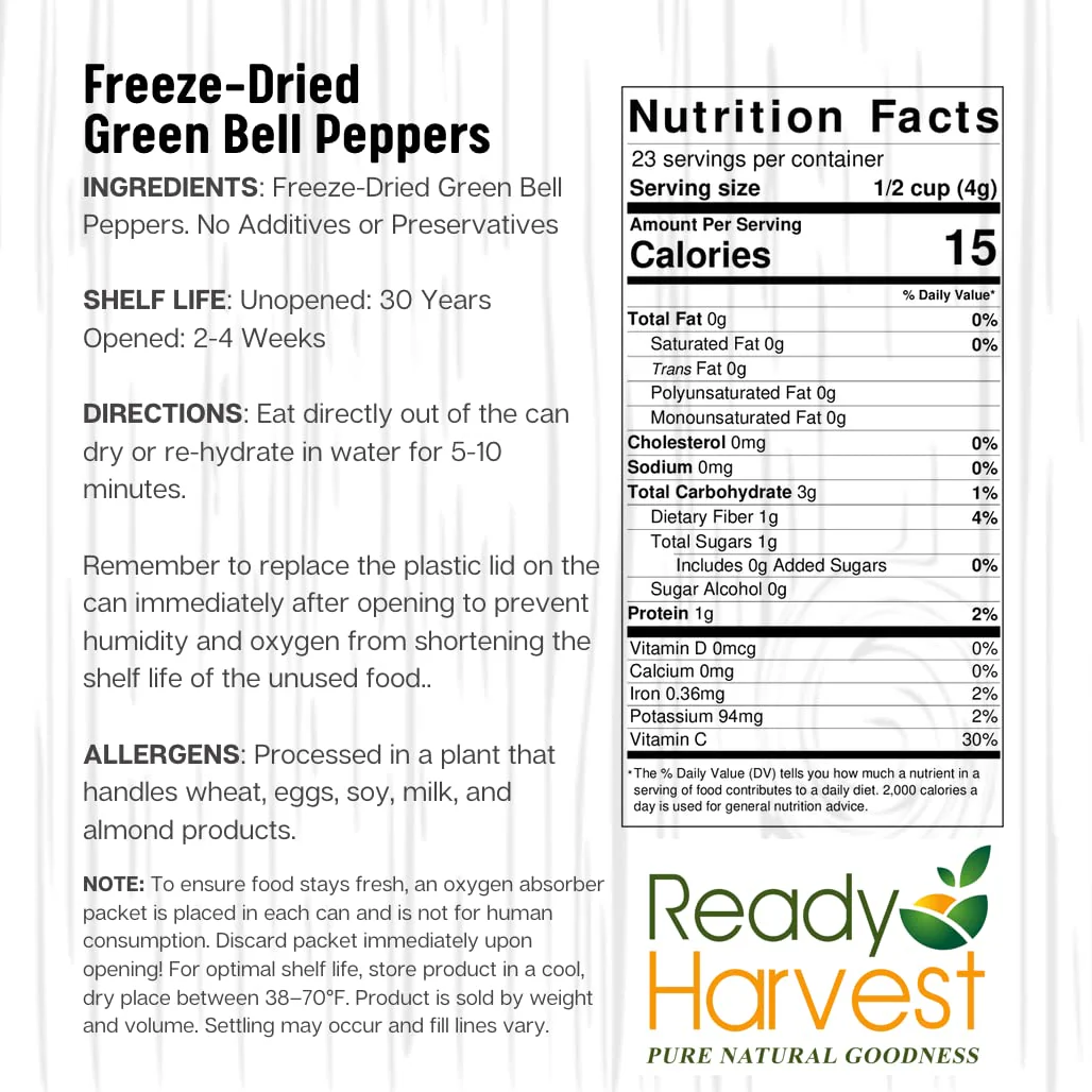 Ready Harvest Freeze-Dried Bell Peppers - 30 Year Shelf Life - #10 Can - Image 7