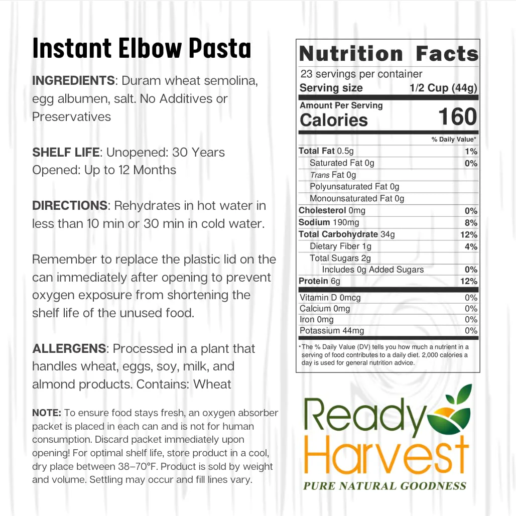 Ready Harvest Quick-Cook Pasta Elbows - #10 Can - Image 7