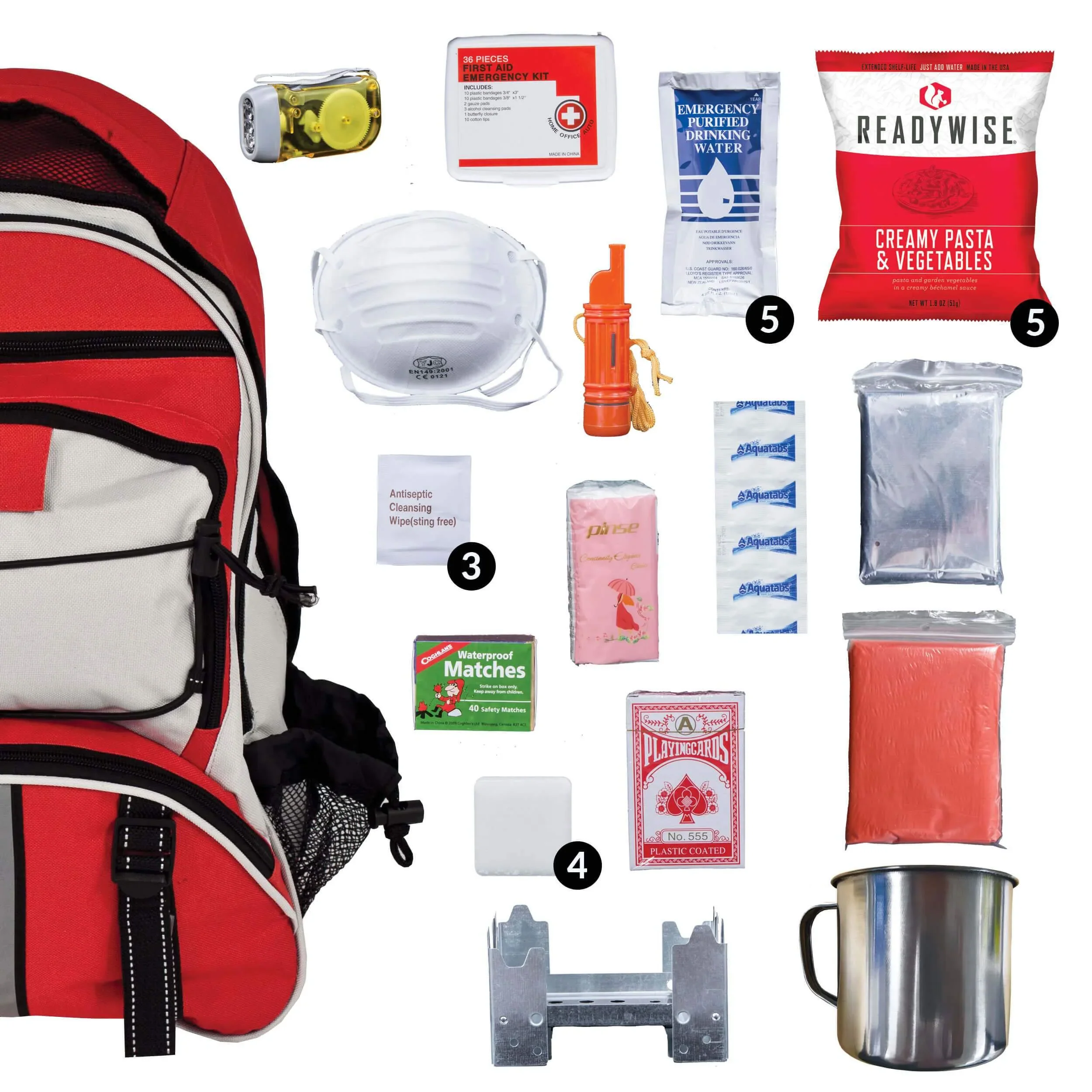 ReadyWise - 64 Piece Survival Back Pack (Red) - Image 2