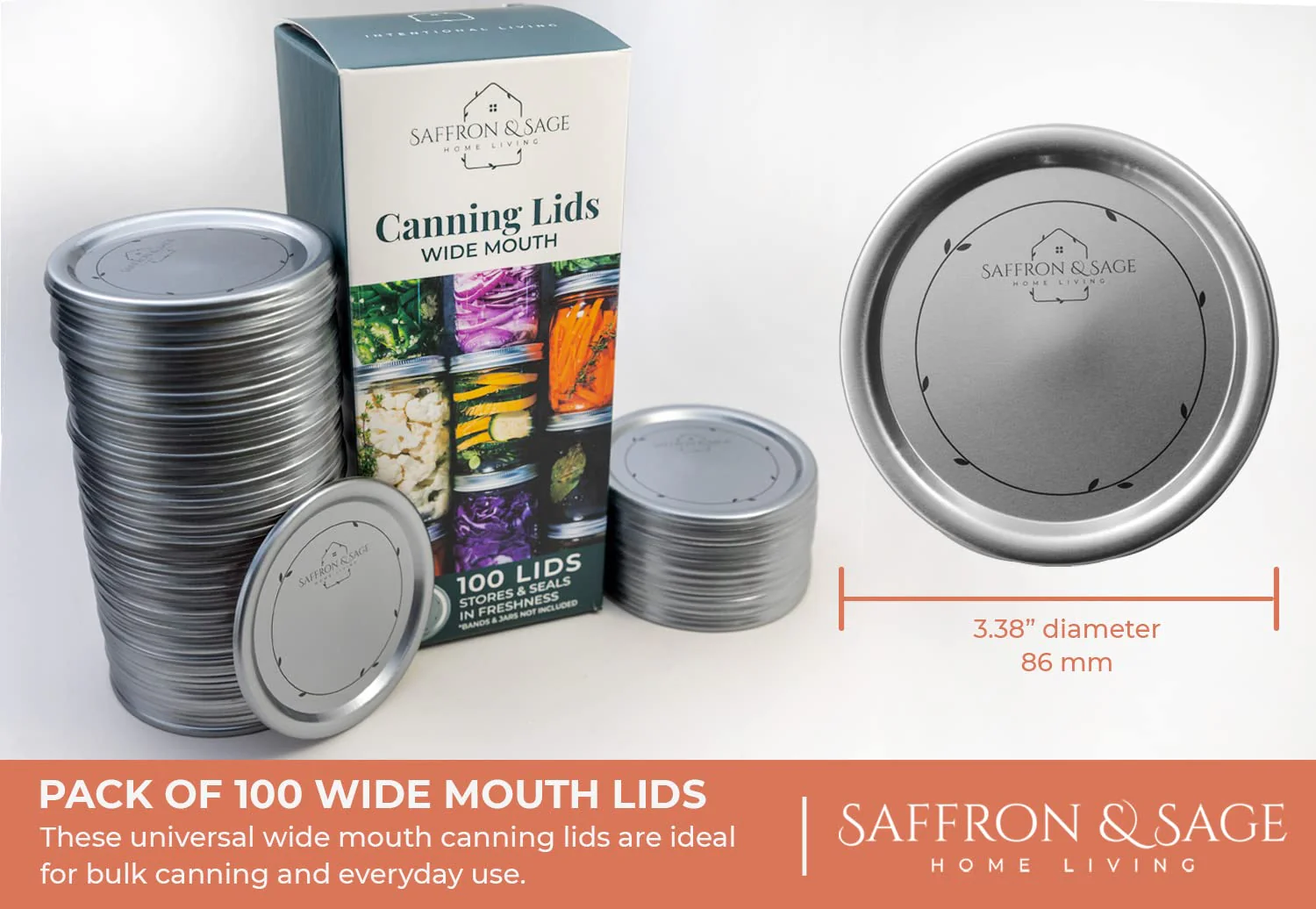 Wide-Mouth 86mm Canning Lids for Glass Mason Jars- 100 Pack - Image 4