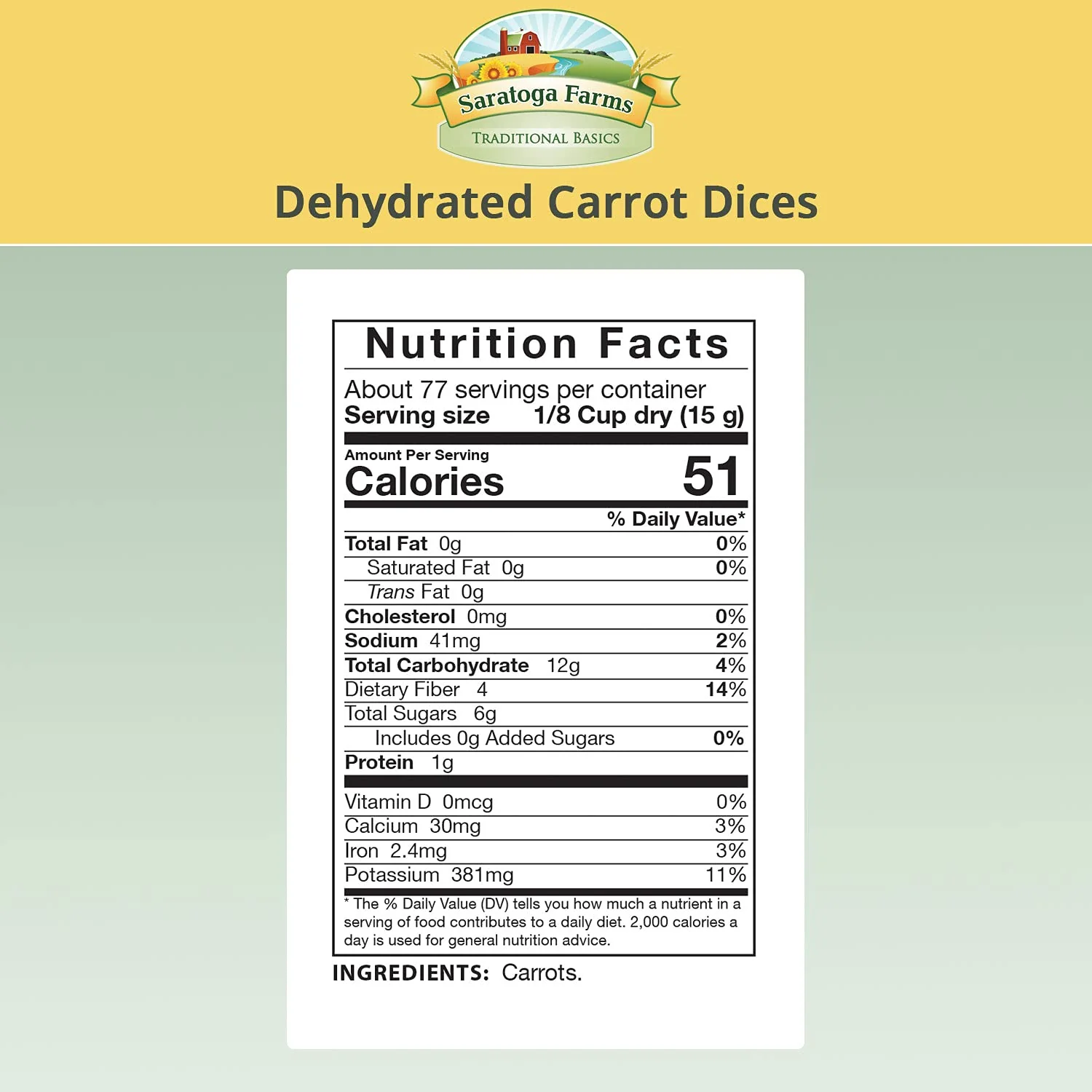 Saratoga Farms - Dehydrated Carrots #10 Can - 77 Servings - Image 6