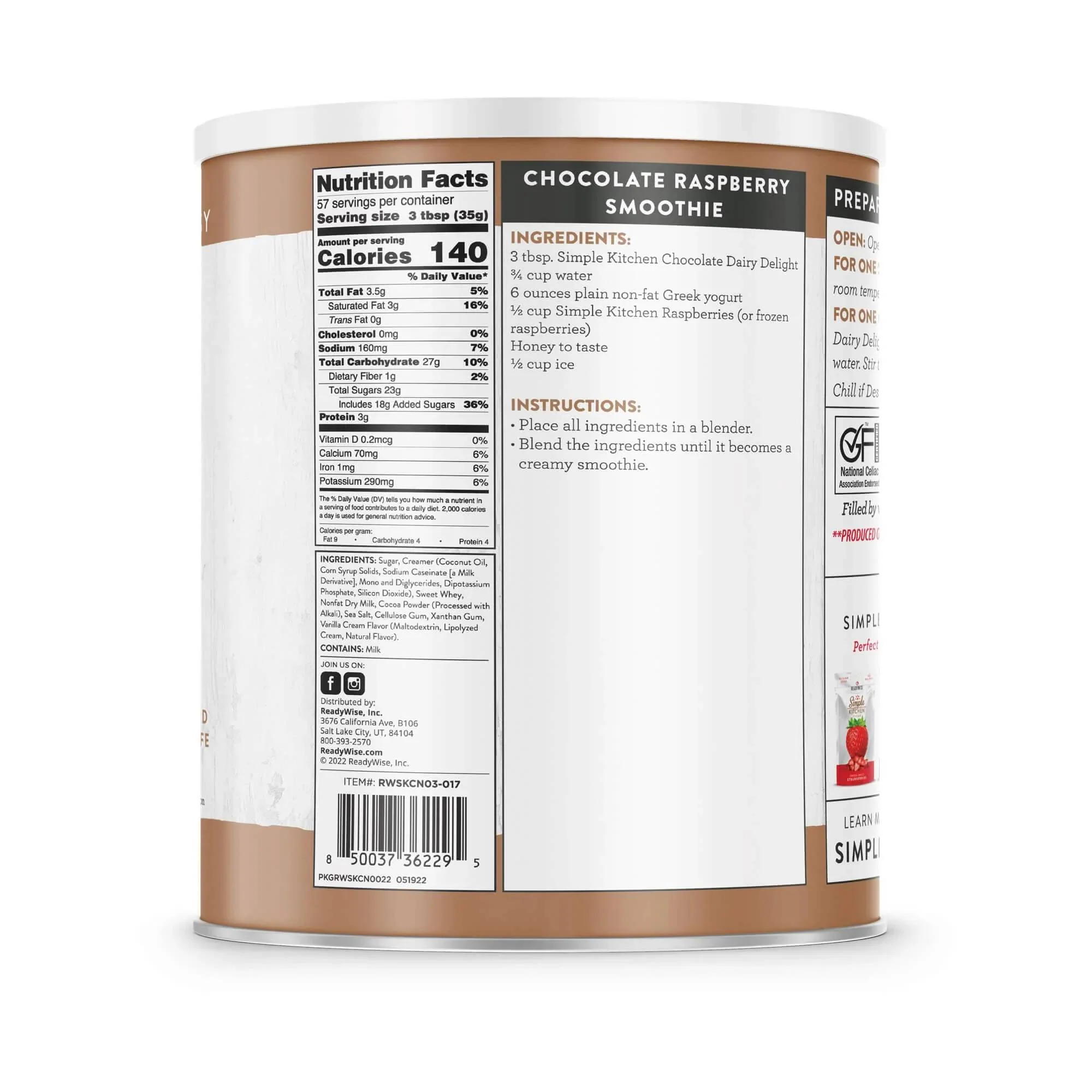 ReadyWise - Simple Kitchen Chocolate Dairy Delight - 57 Serving Can - Image 2