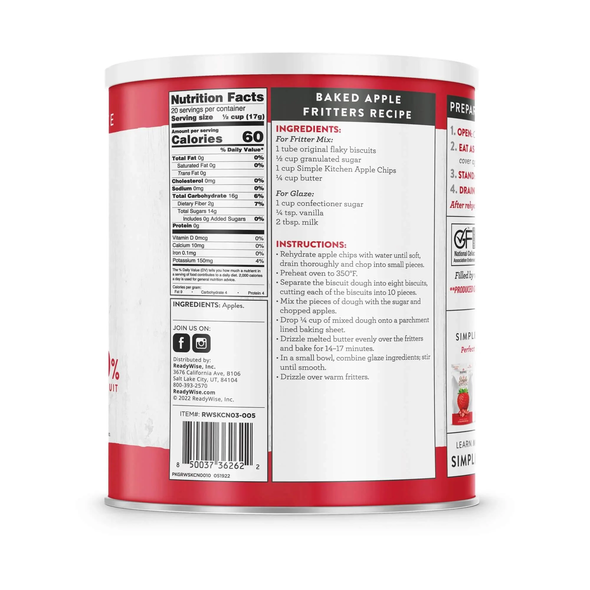 ReadyWise - Simple Kitchen Dried Apple Chips - 20 Serving Can - Image 2