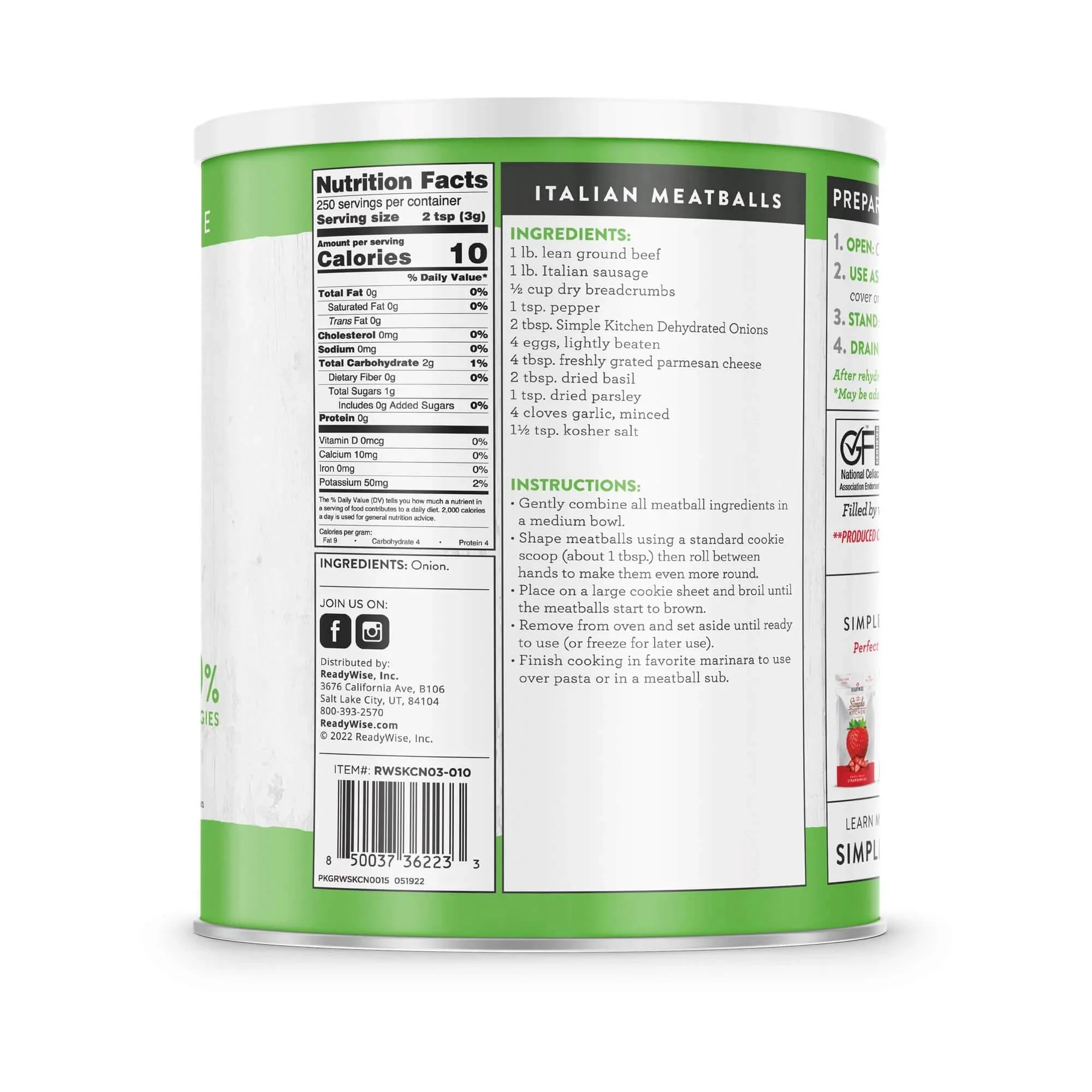 ReadyWise - Simple Kitchen Dehydrated Chopped Onions - 250 Serving Can - Image 2