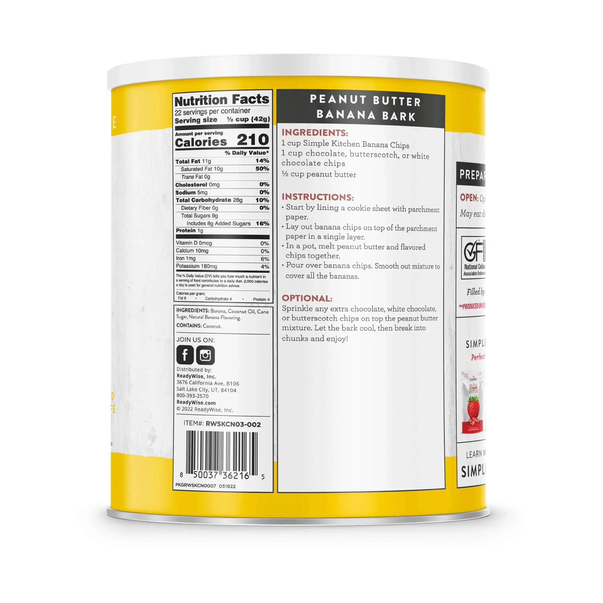 ReadyWise - Simple Kitchen Bananas Chips - 22 Serving Can - Image 2