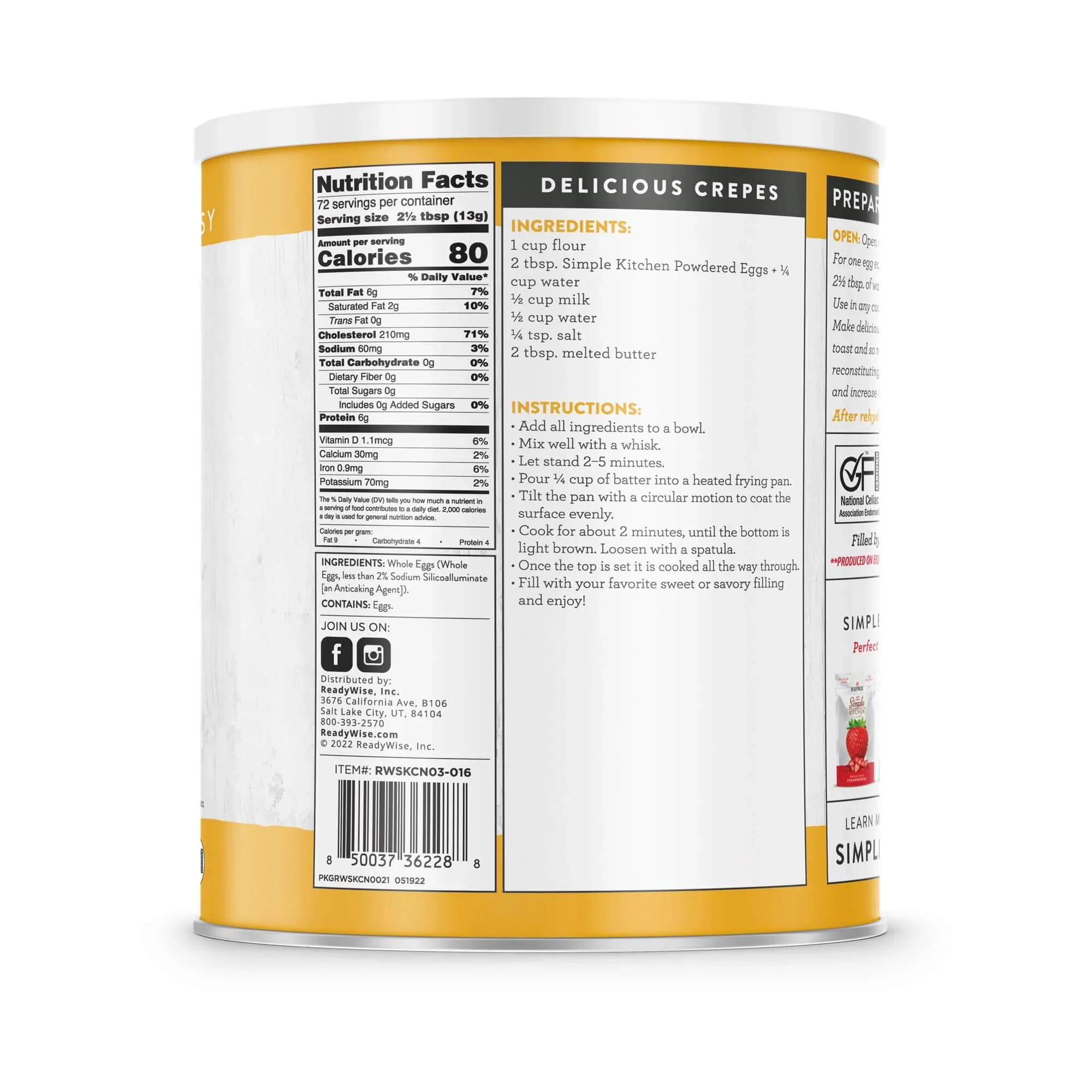 ReadyWise - Simple Kitchen Powdered Eggs - 72 Serving Can - Image 2
