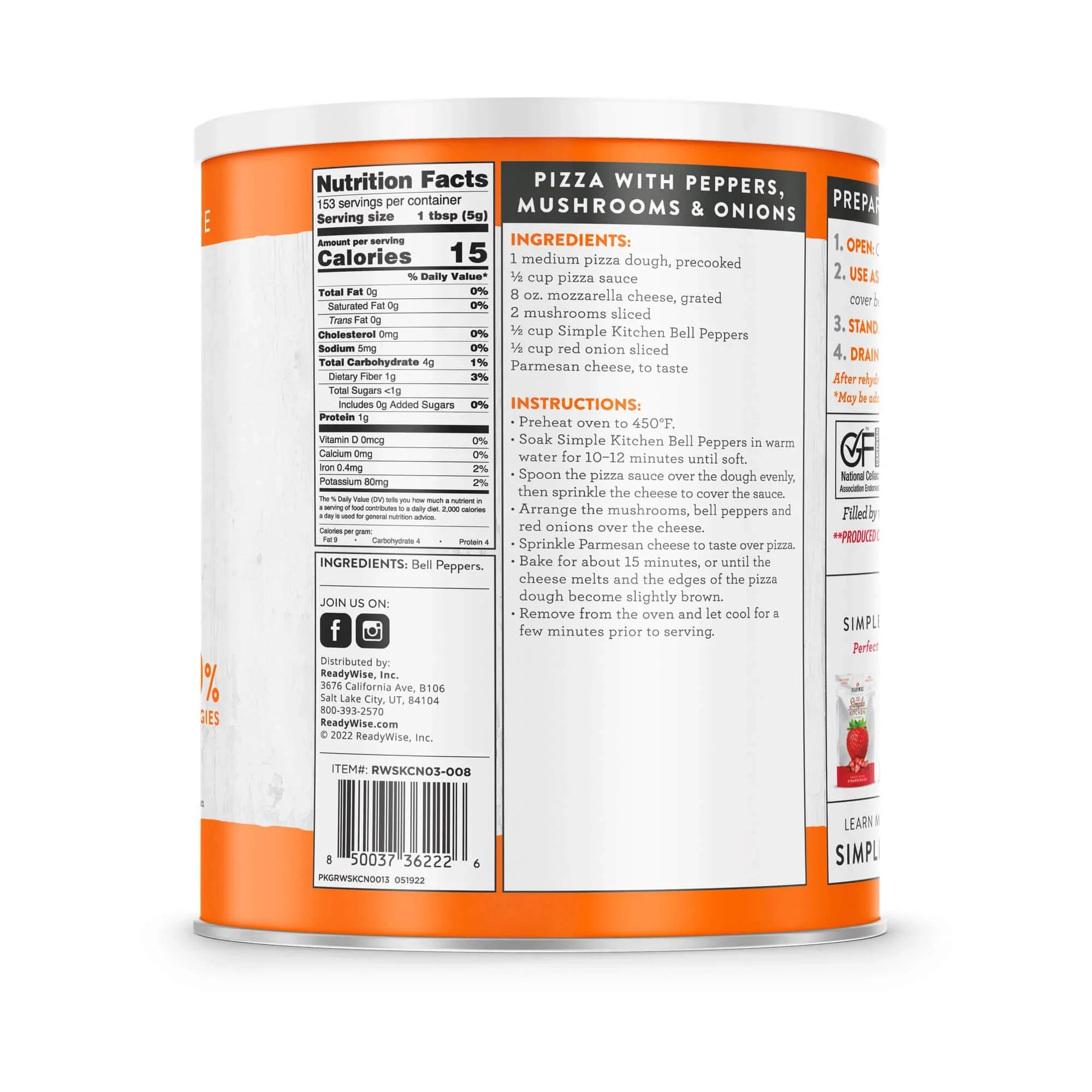 ReadyWise - Simple Kitchen Dehydrated Red & Green Bell Peppers - 153 Serving Can - Image 2