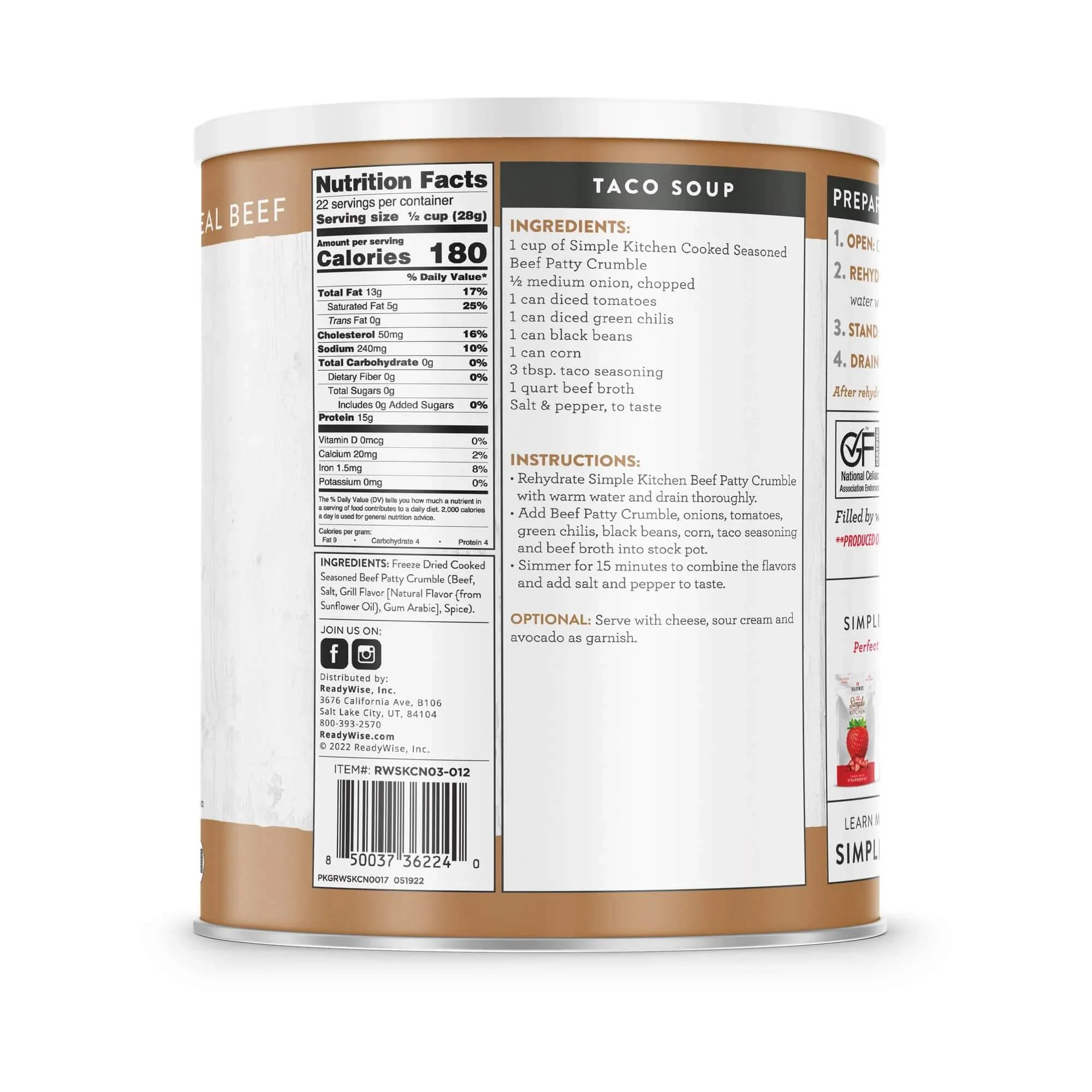 ReadyWise - Simple Kitchen FD Seasoned Beef Patty Crumbles - 22 Serving Can - Image 2