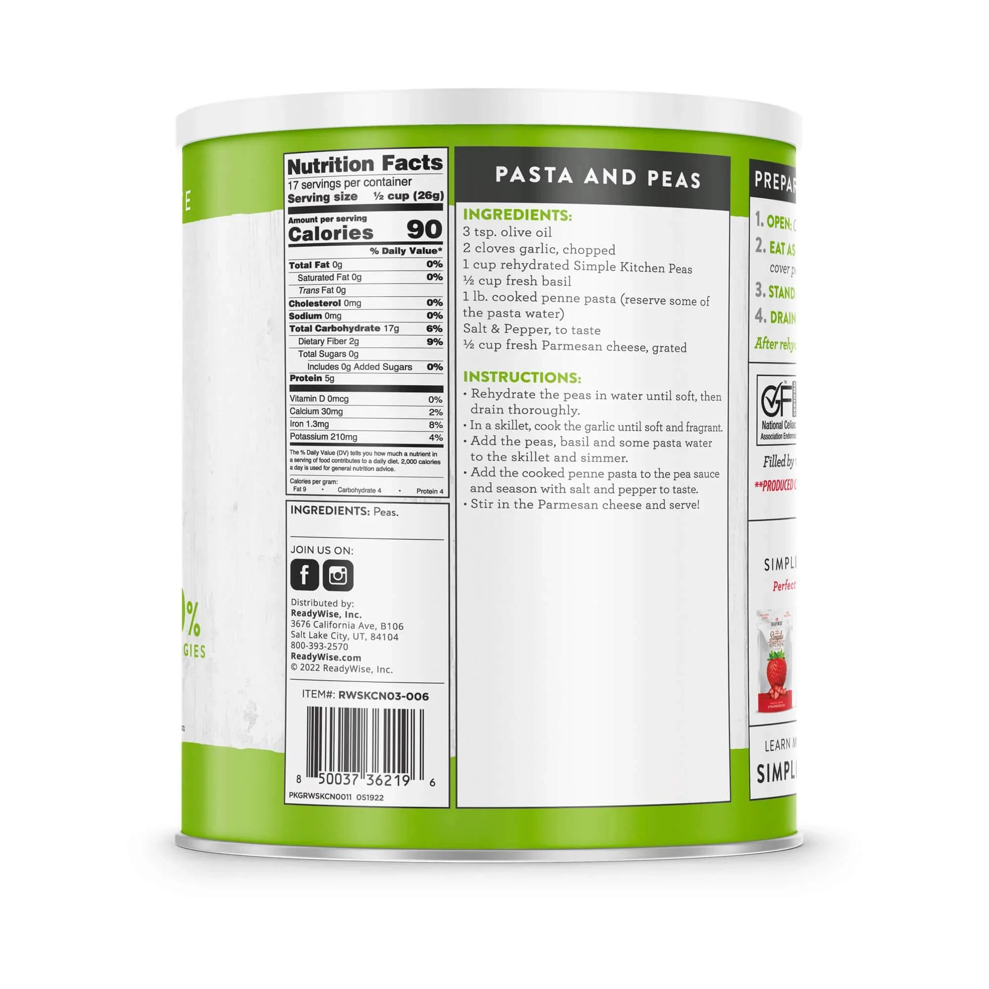 ReadyWise - Simple Kitchen FD Peas - 17 Serving Can - Image 2