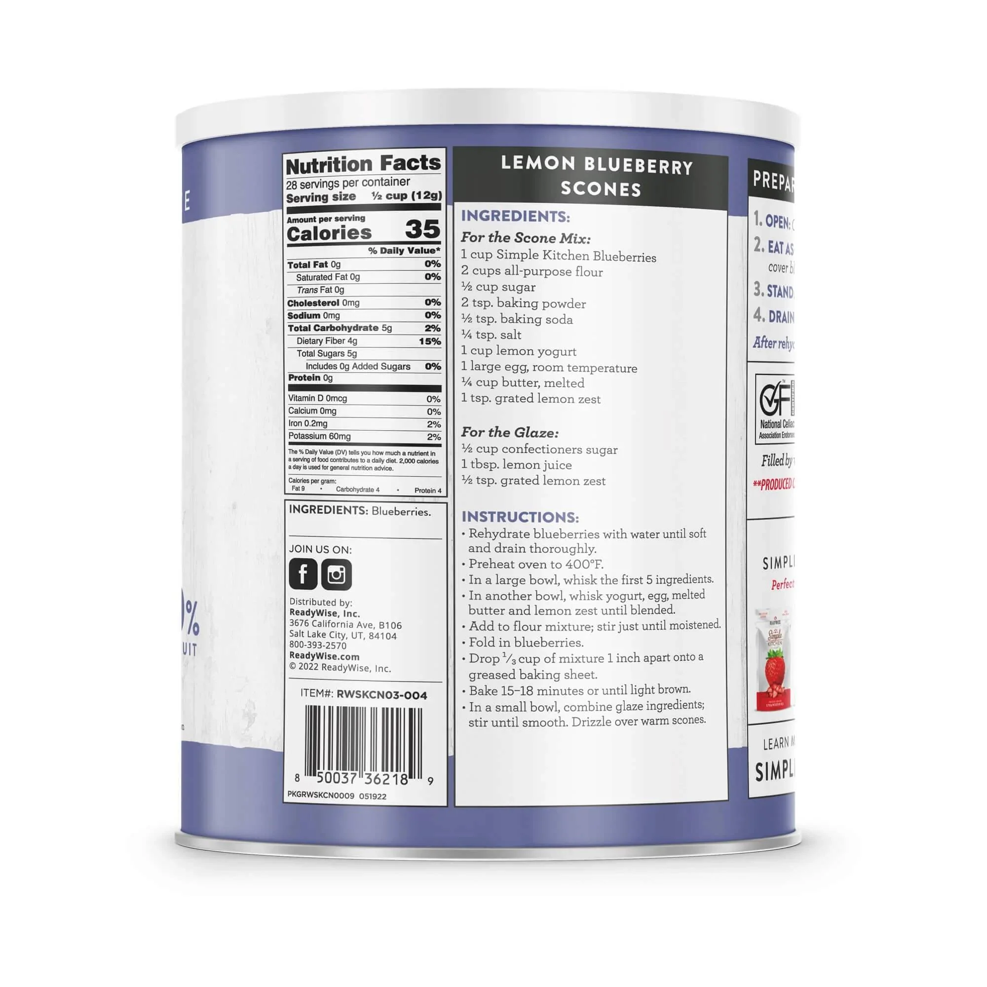 ReadyWise - Simple Kitchen FD Whole Blueberries - 28 Serving Can - Image 2