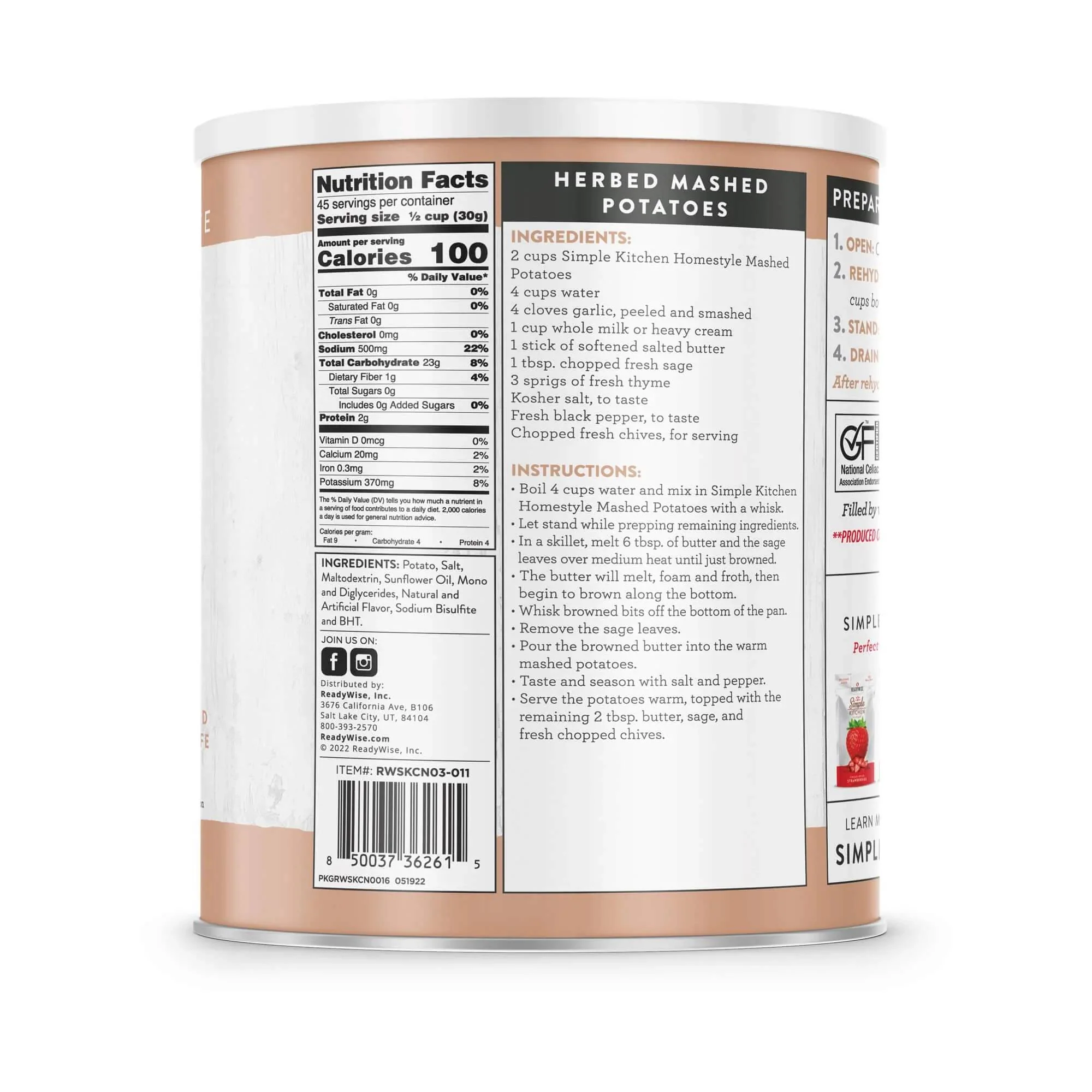 ReadyWise - Simple Kitchen Mashed Potatoes - 45 Serving Can - Image 2