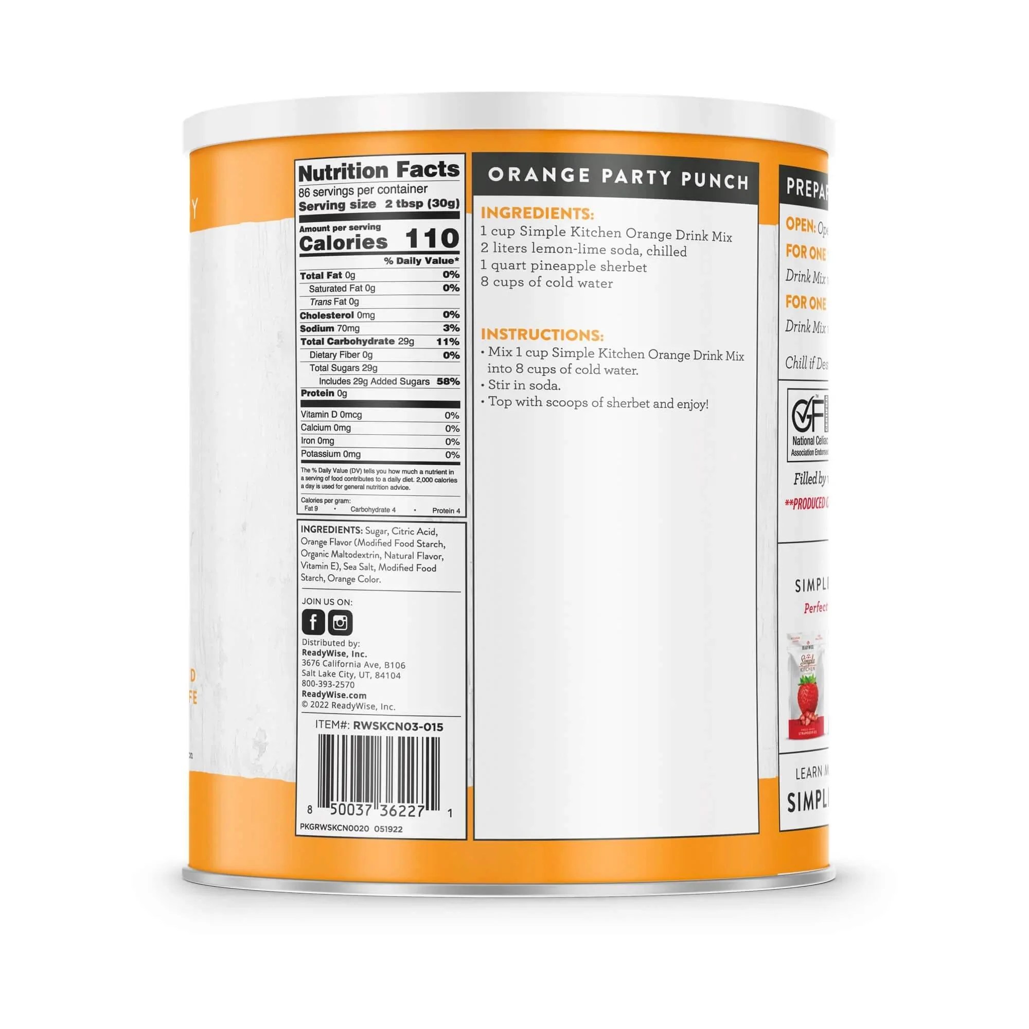 ReadyWise - Simple Kitchen Orange Drink Mix - 86 Serving Can - Image 2
