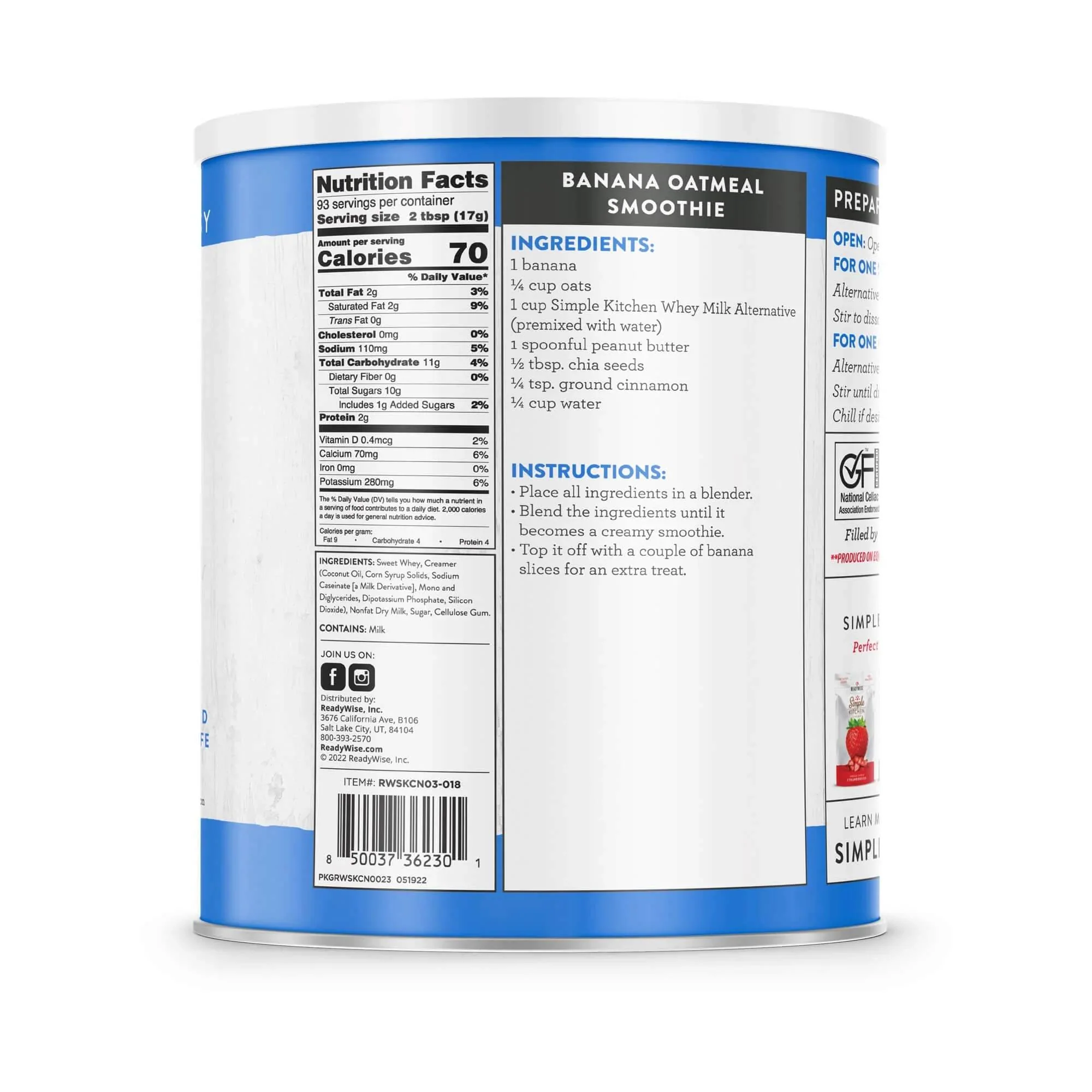 ReadyWise - Simple Kitchen Whey Milk Alternative - 93 Serving Can - Image 2