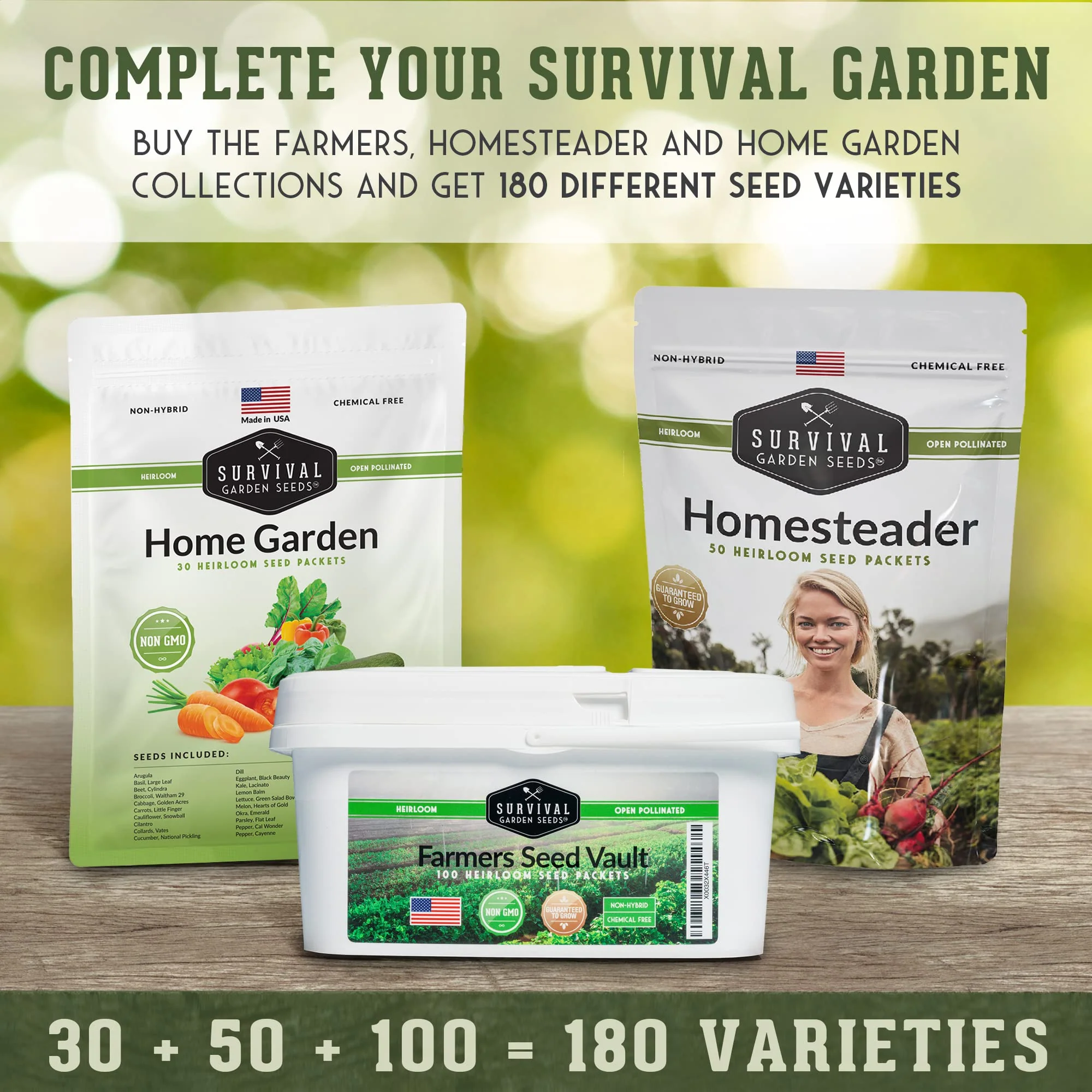 Survival Garden Seeds Homesteader 50 Heirloom Seed Packets (Non-GMO) - Image 3