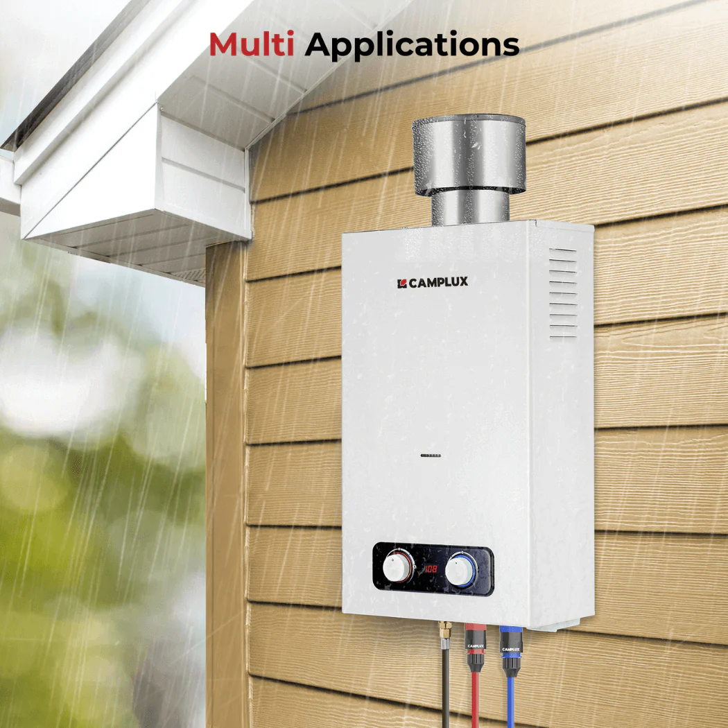 Tankless Water Heater, Camplux 2.64 GPM Outdoor Propane Gas Water Heater with 4.33" Rain Cap, Camping Shower, White - Image 4