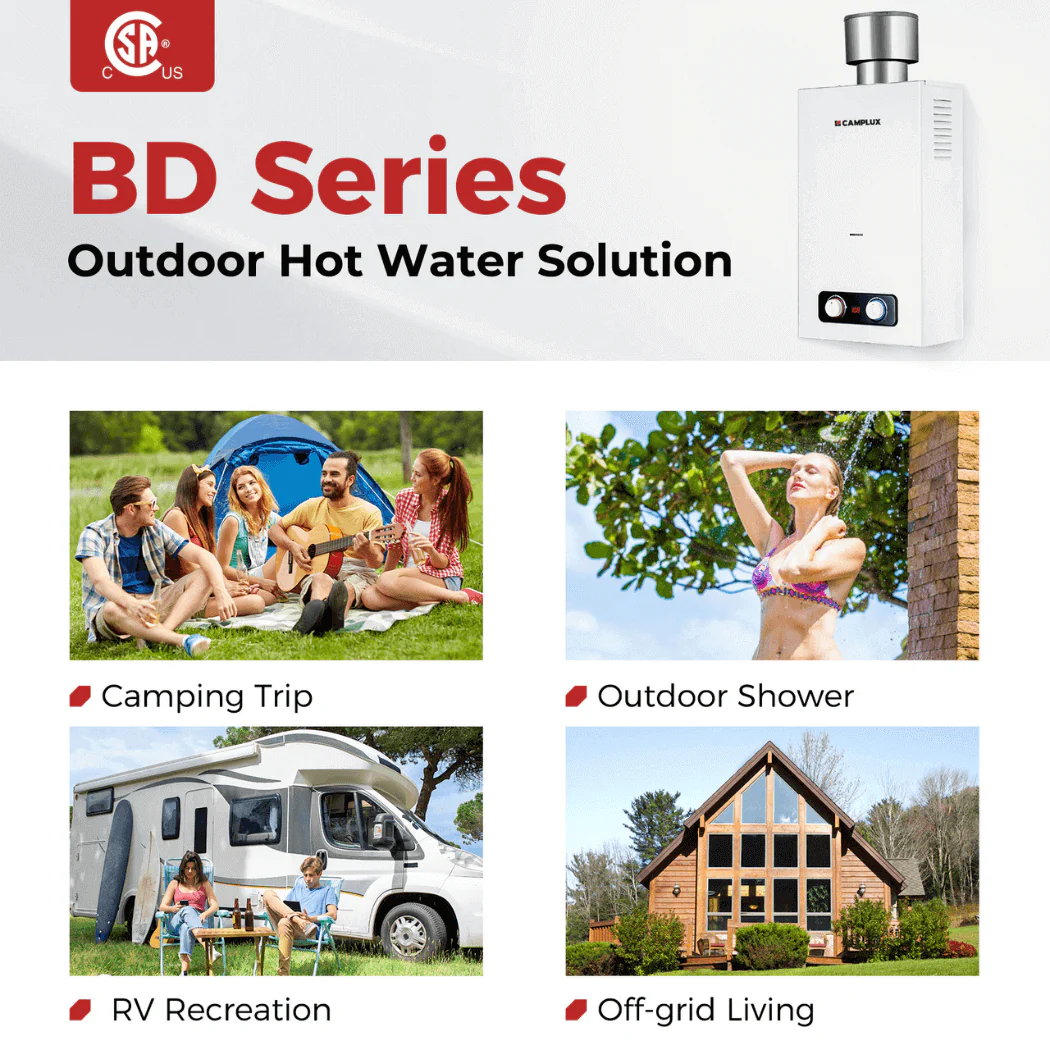 Tankless Water Heater, Camplux 2.64 GPM Outdoor Propane Gas Water Heater with 4.33" Rain Cap, Camping Shower, White - Image 5