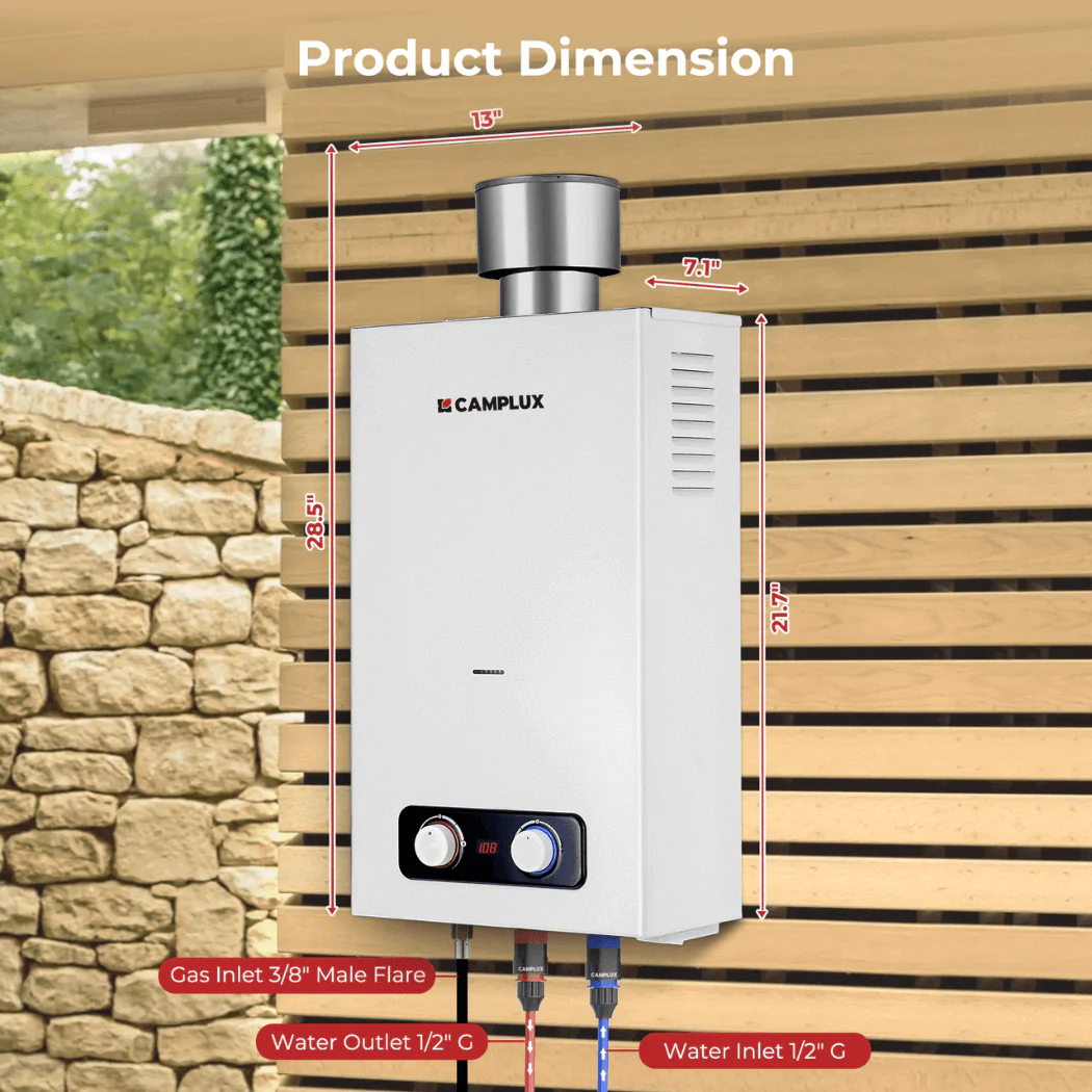 Tankless Water Heater, Camplux 2.64 GPM Outdoor Propane Gas Water Heater with 4.33" Rain Cap, Camping Shower, White - Image 6