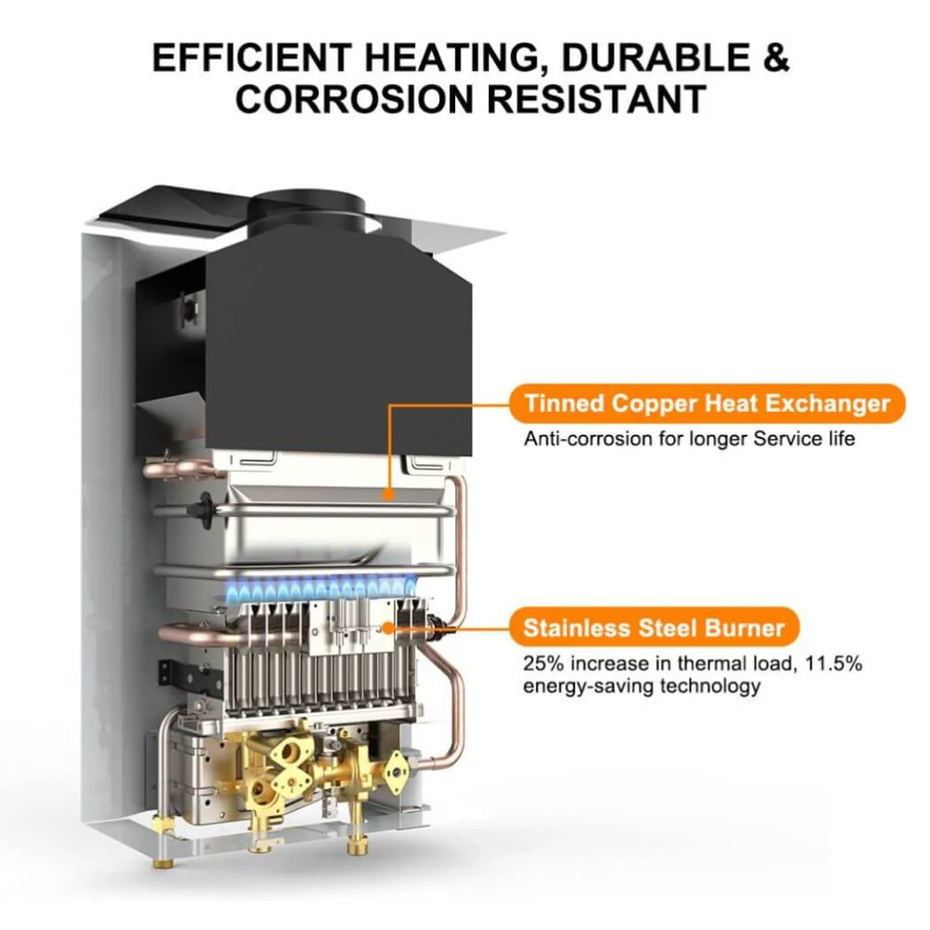 Tankless Water Heater, Camplux 2.64 GPM Outdoor Propane Water Heater, Gas Water Heater with 3.3 GPM Water Pump & Pipe Strainer for Camping, Cabins - Image 2