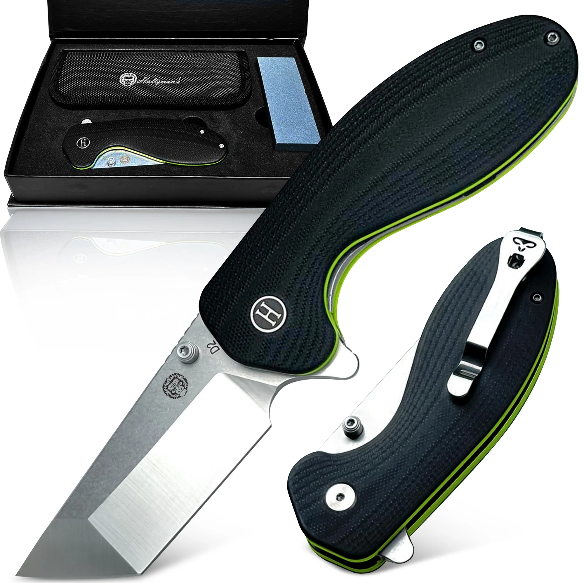 The Clip Point, Straight Back, Pioneer Folding Pocket Knife Giftset Combo (Silver and Green) - Image 3