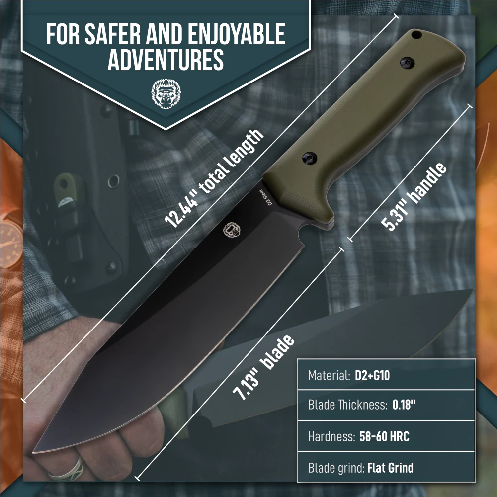 The Congo D2 Steel Bushcraft Survival Knife Gift Set (Black Blade + Green Handle) - Image 3