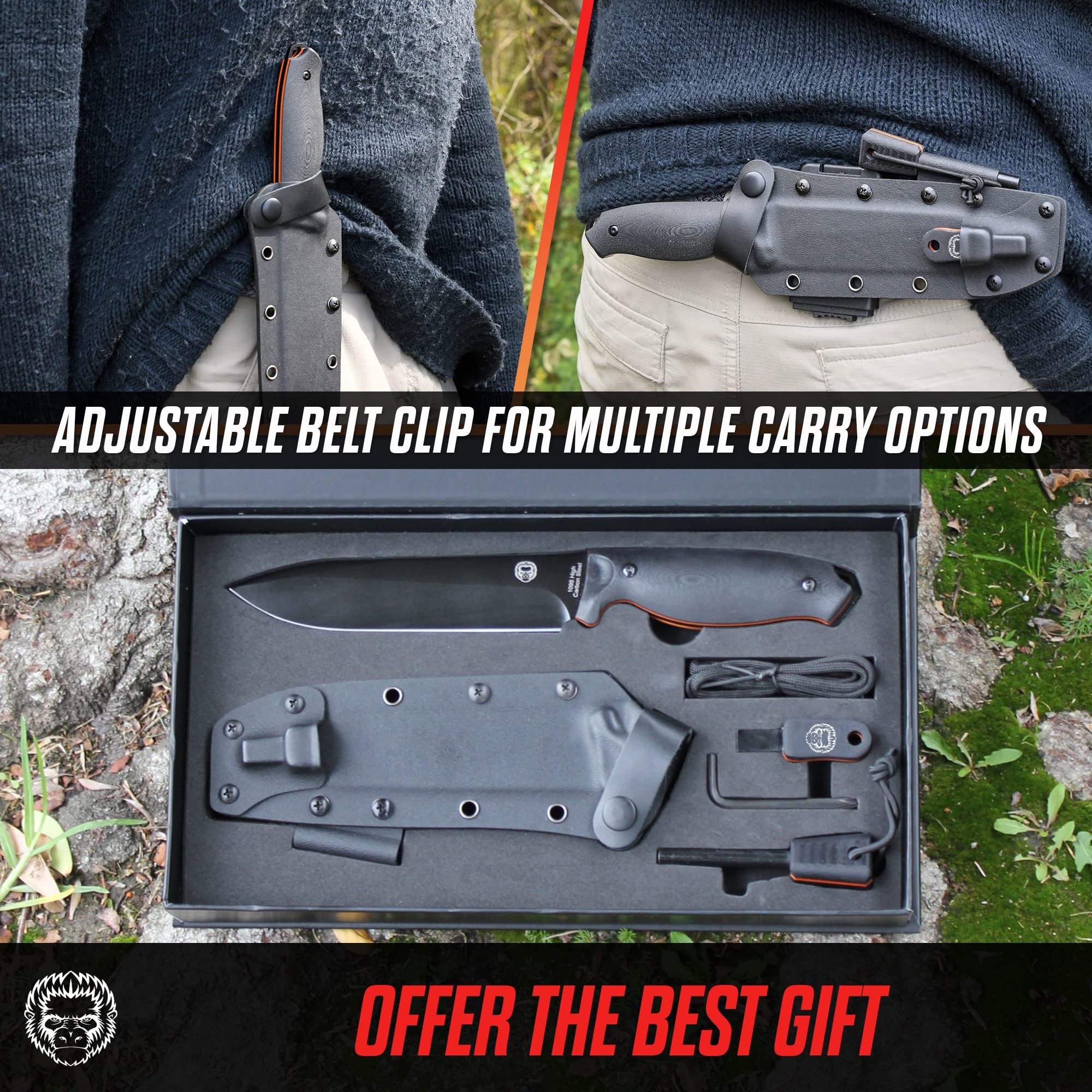 "The Fireline" Bushcraft Survival Knife with 1095 High Carbon Blade Giftset (Black and Orange) - Image 3