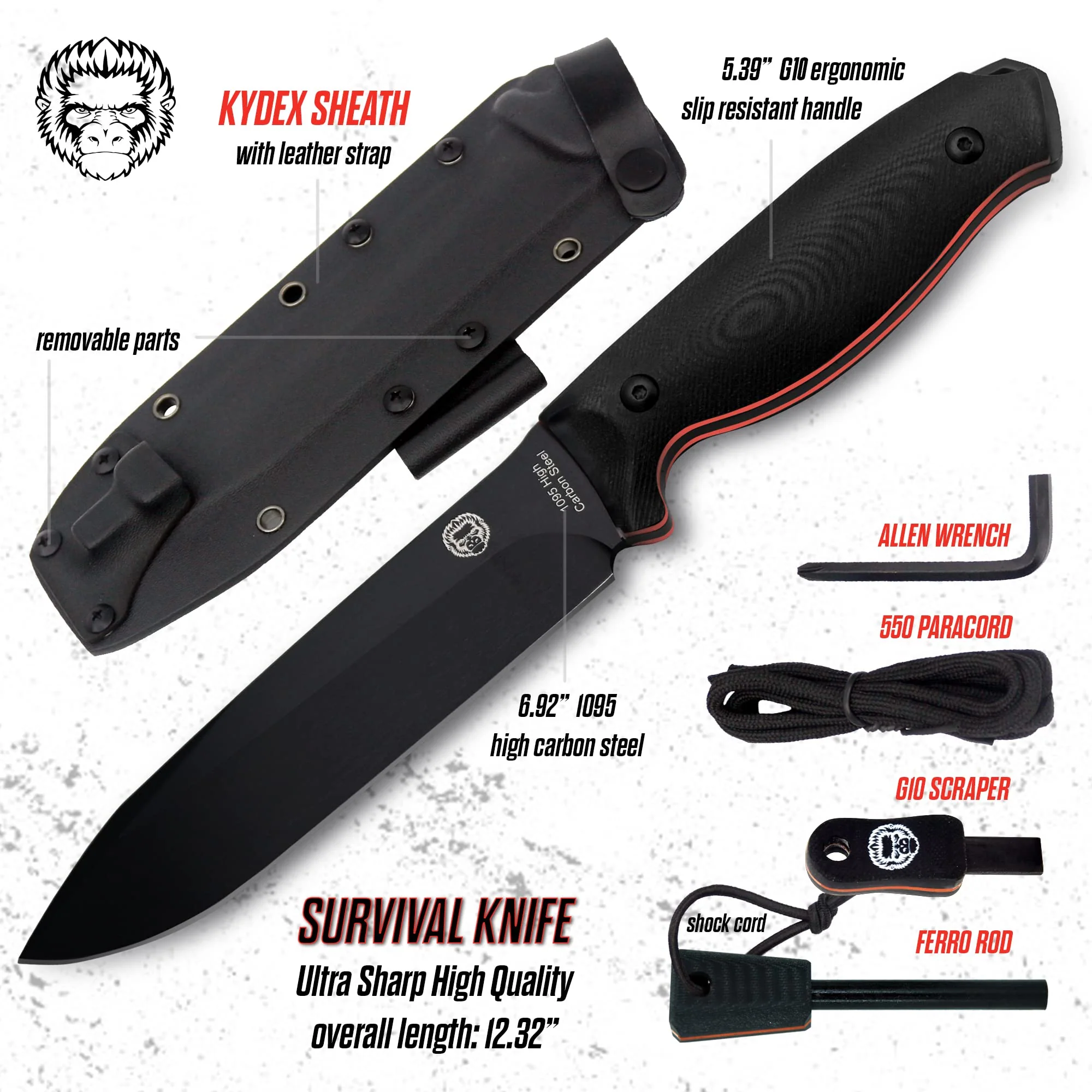 "The Fireline" Bushcraft Survival Knife with 1095 High Carbon Blade Giftset (Black and Orange) - Image 5